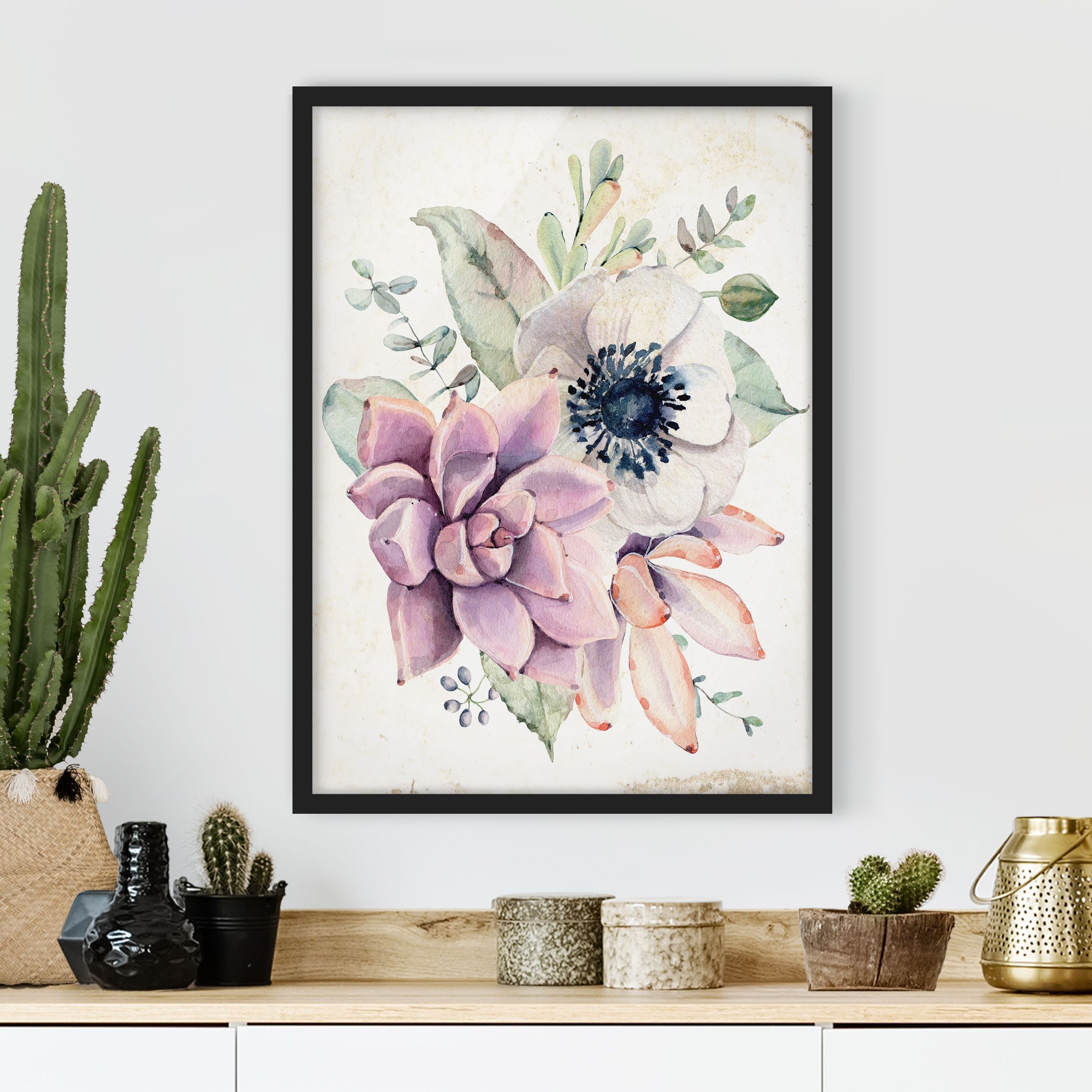 Blumen Bild mit Rahmen Aquarell Blumen Landhaus