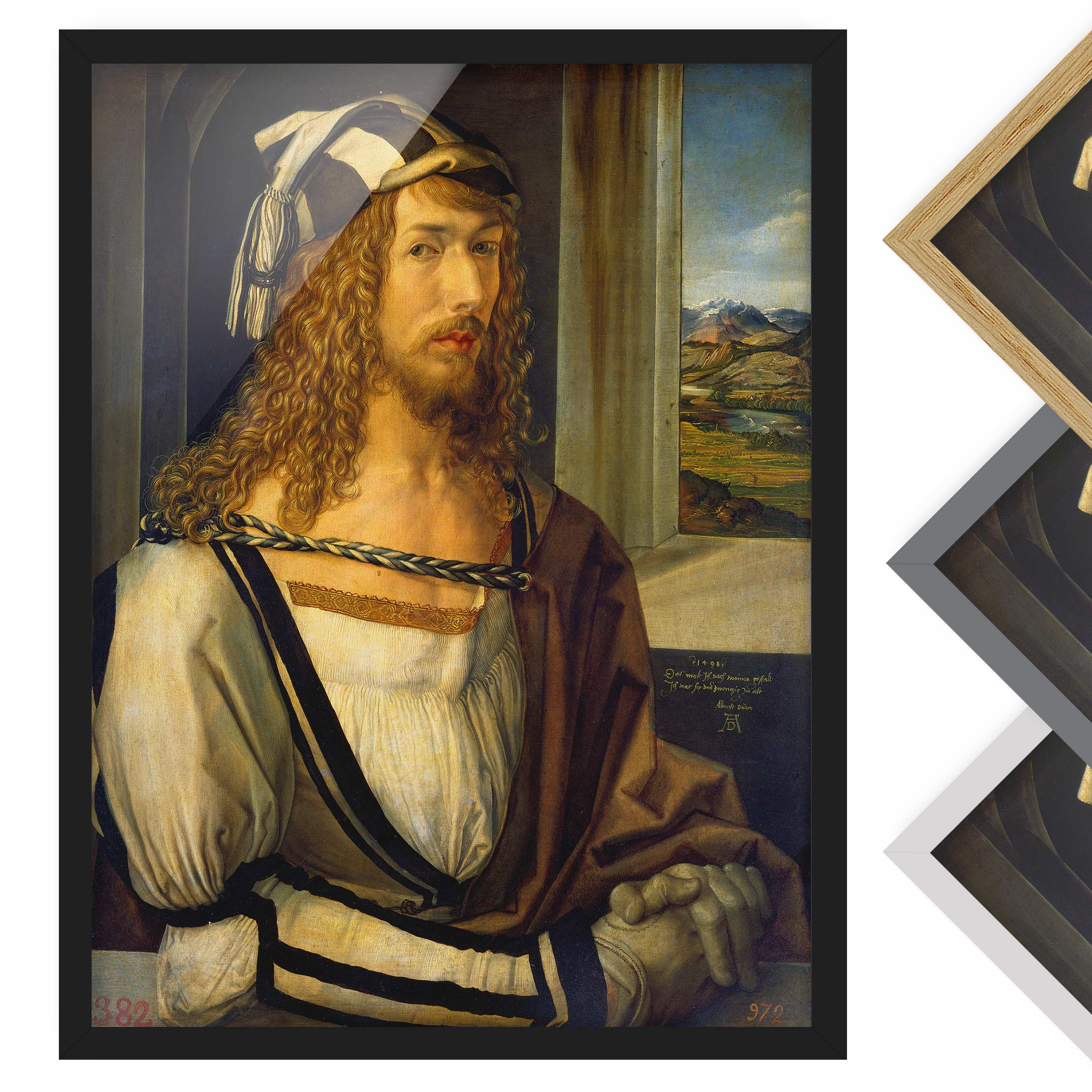 Bild mit Rahmen - Hochformat Albrecht Dürer - Selbstbildnis mit Landschaft