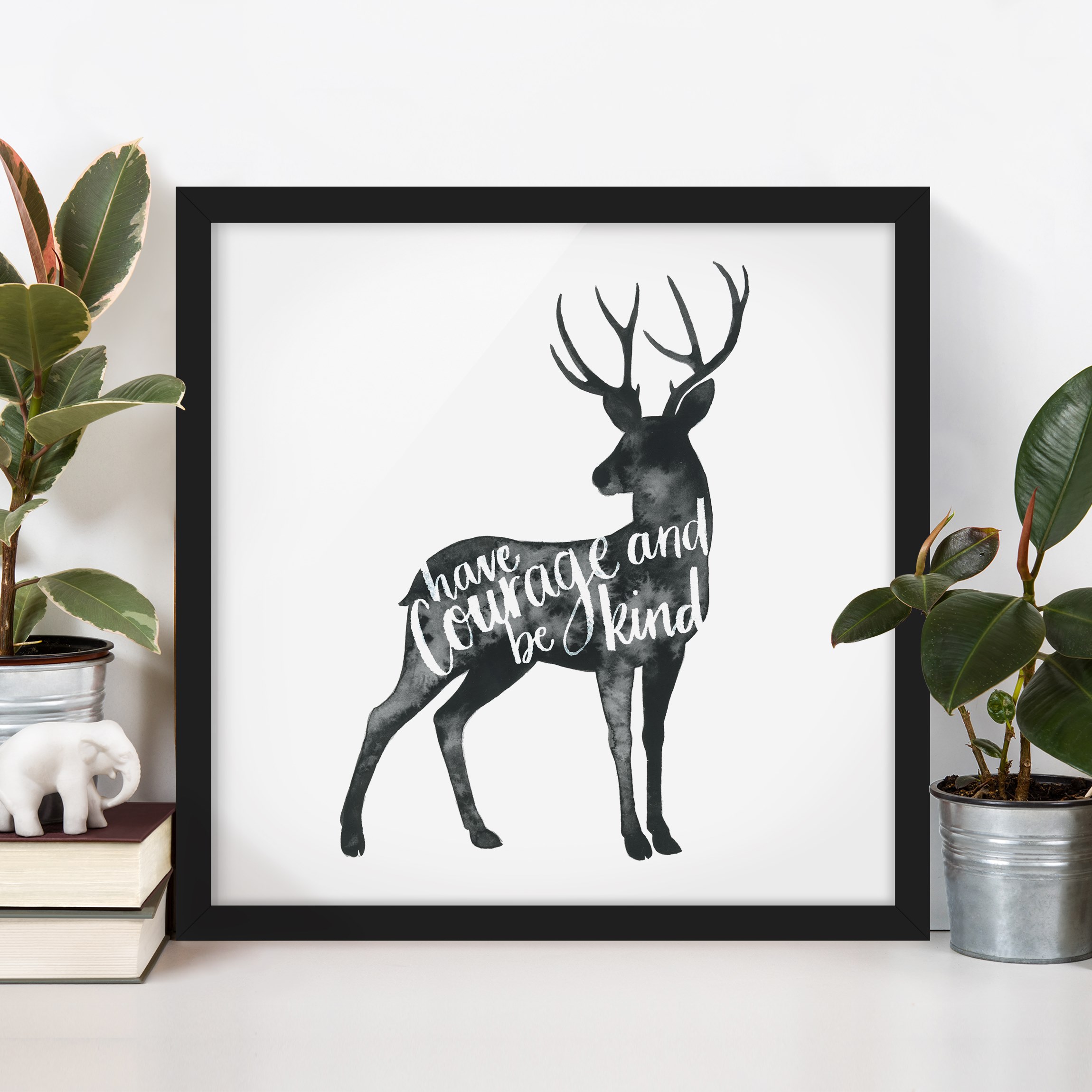 Bild mit Rahmen - Quadrat Tiere mit Weisheit - Hirsch