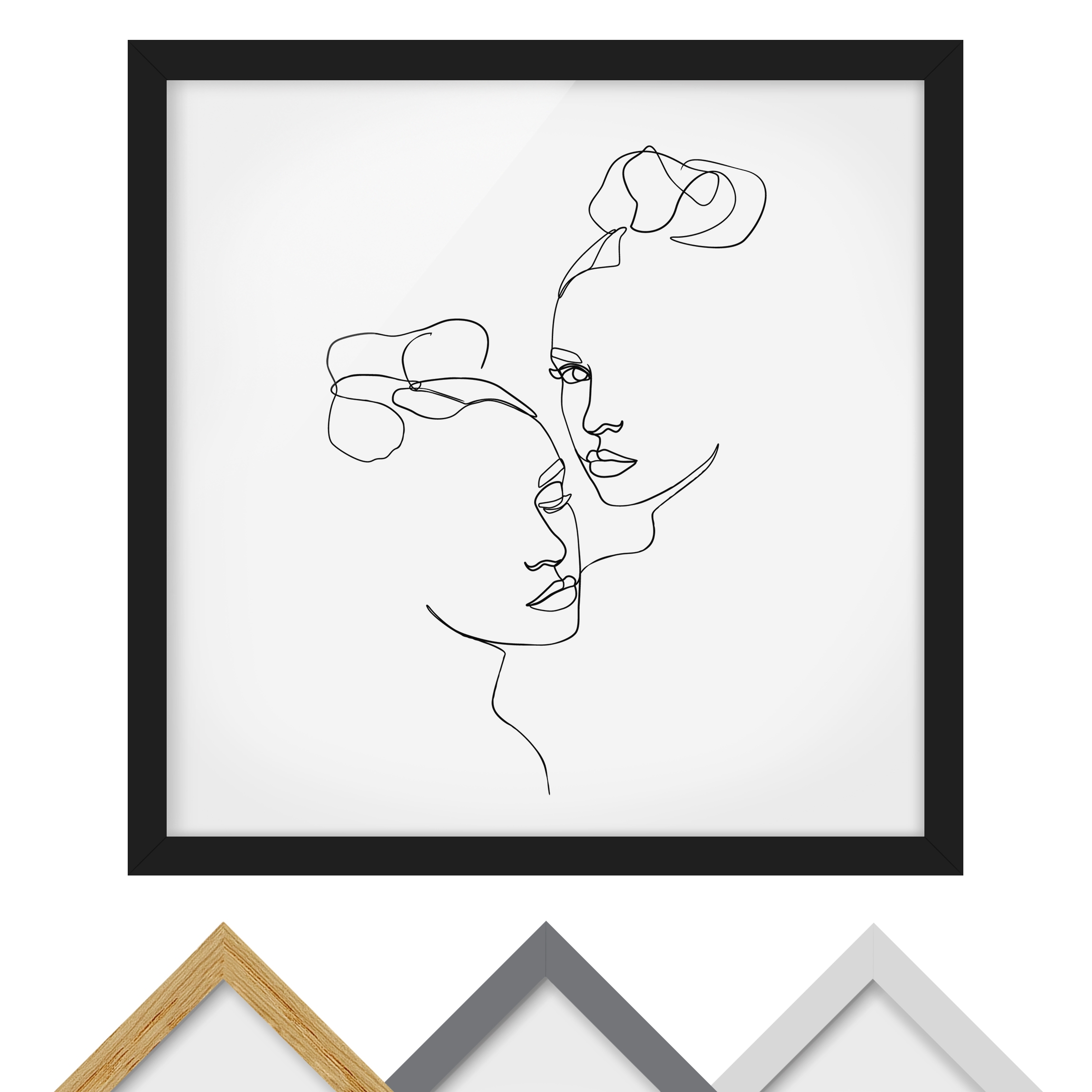Bild mit Rahmen - Quadrat Line Art Gesichter Frauen Schwarz Weiß