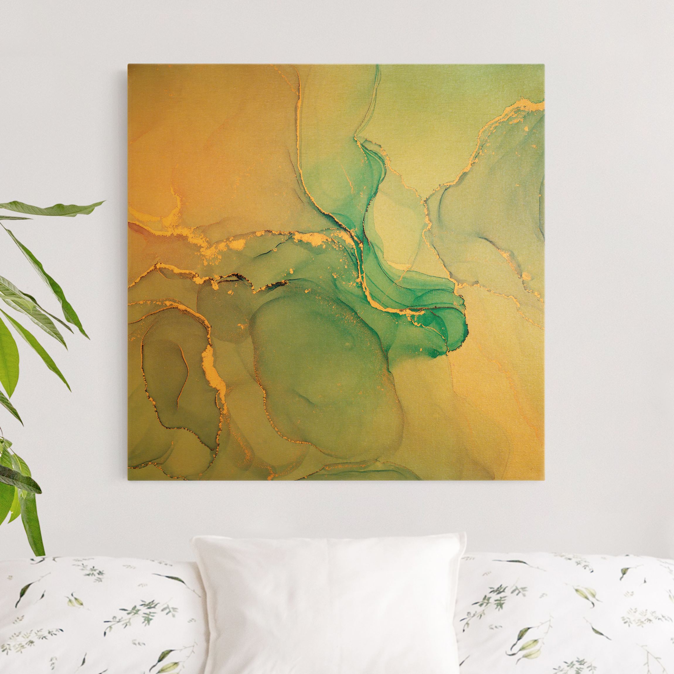 Leinwandbild Gold Aquarell Pastell Türkis mit Gold