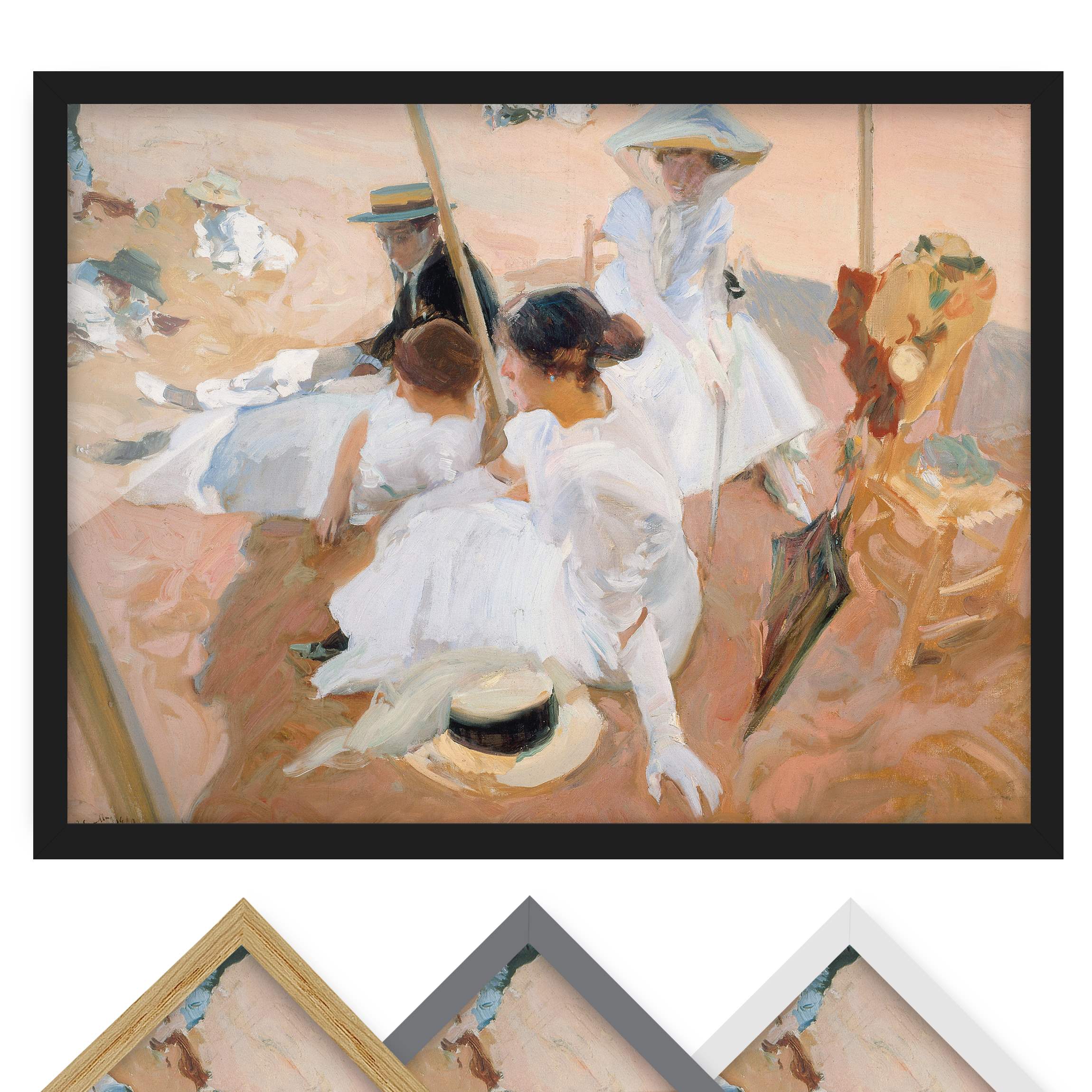 Bild mit Rahmen - Querformat Joaquin Sorolla - Unter der Markise am Strand