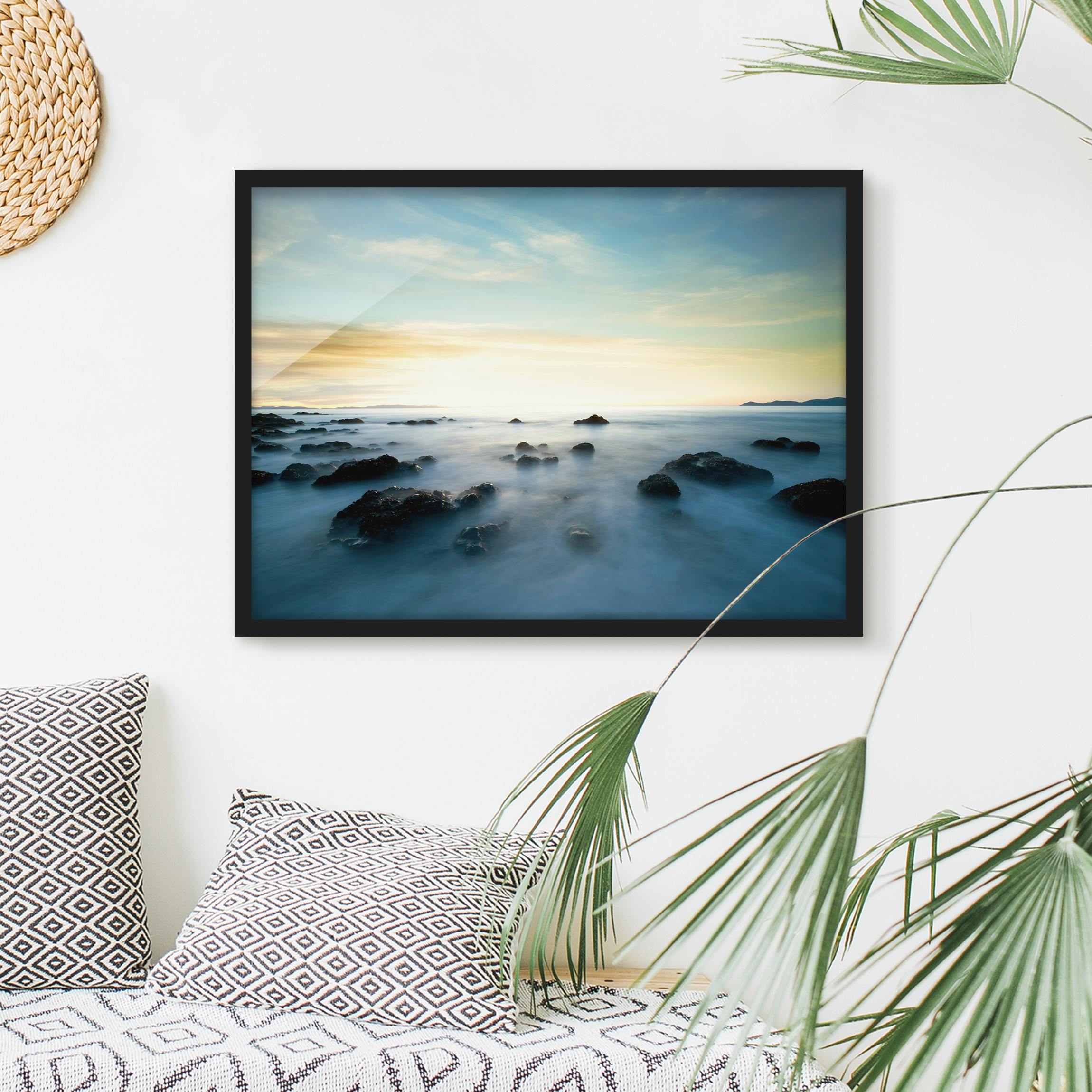 Bild mit Rahmen - Querformat Sonnenuntergang über dem Ozean