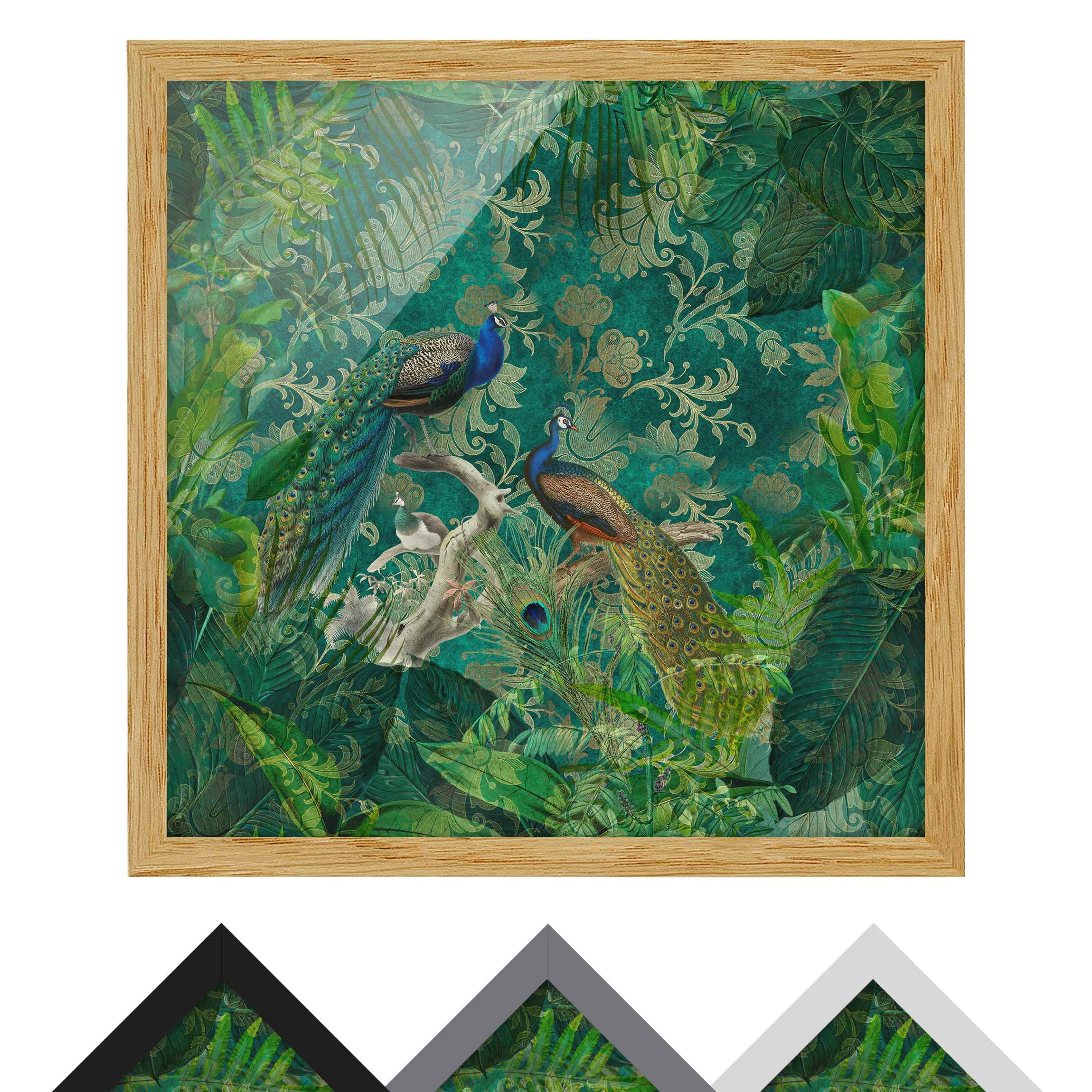 Bild mit Rahmen - Quadrat Shabby Chic Collage - Edler Pfau II