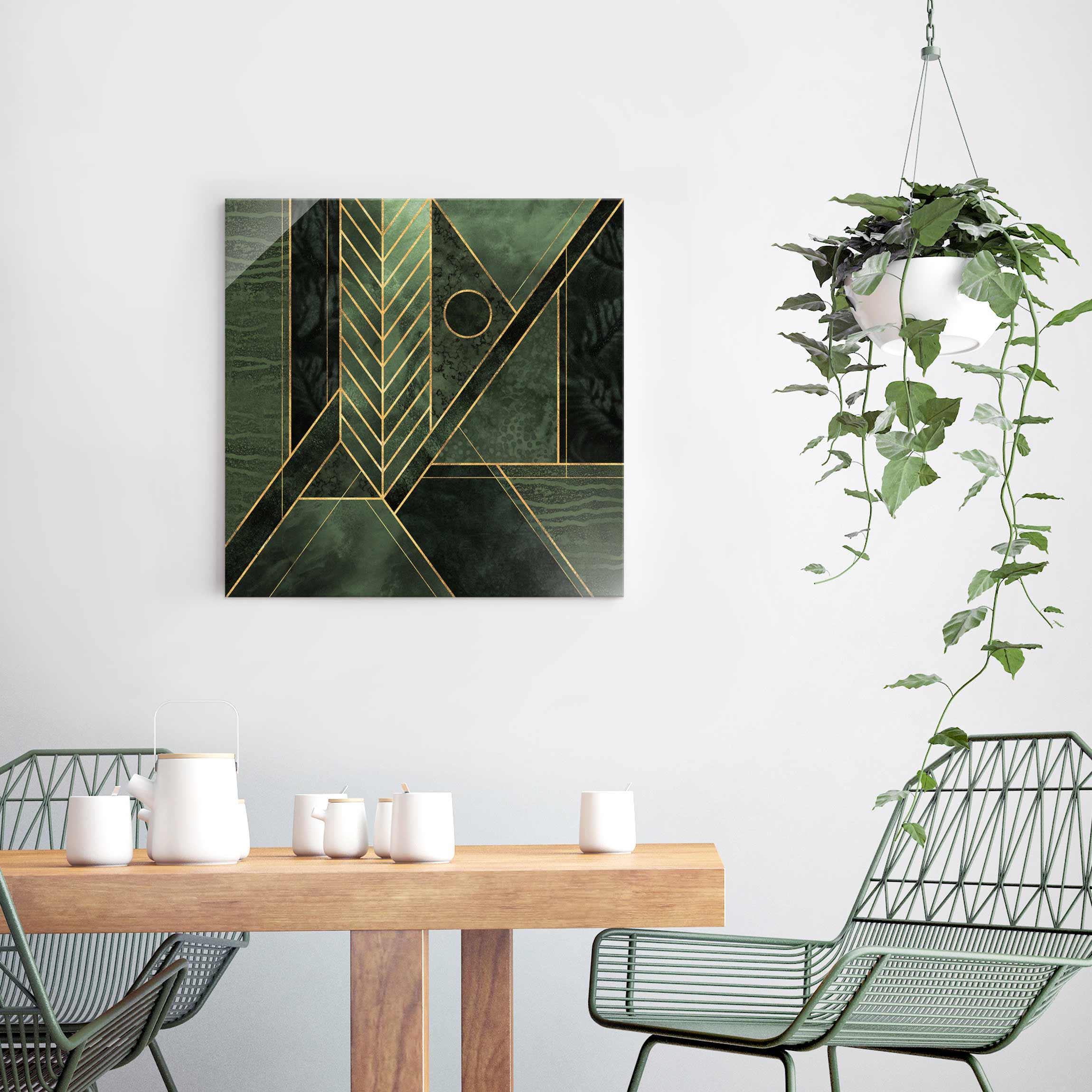 Glasbild - Quadrat Geometrische Formen Smaragd Gold