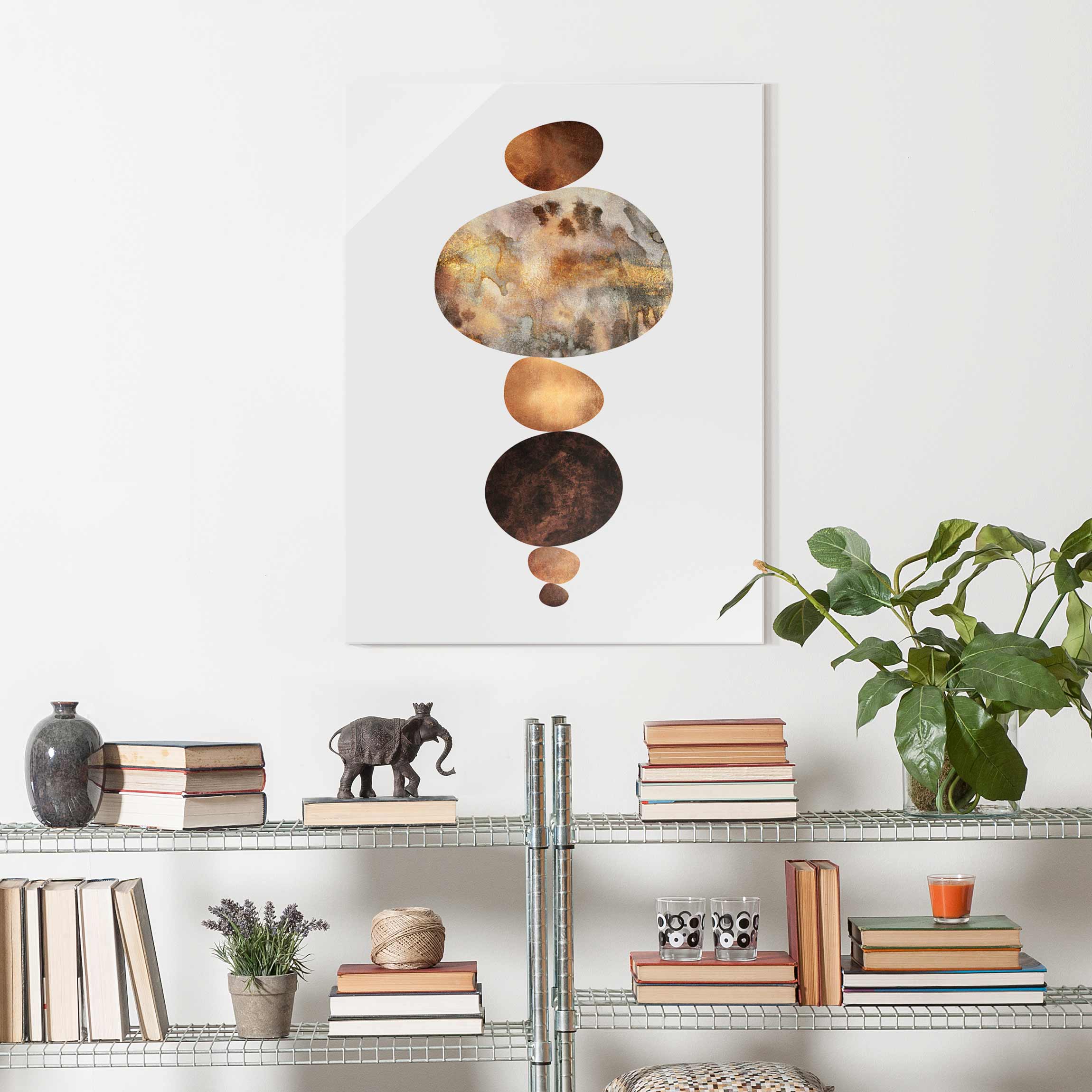 Glasbild - Hochformat Balance Weiß Gold