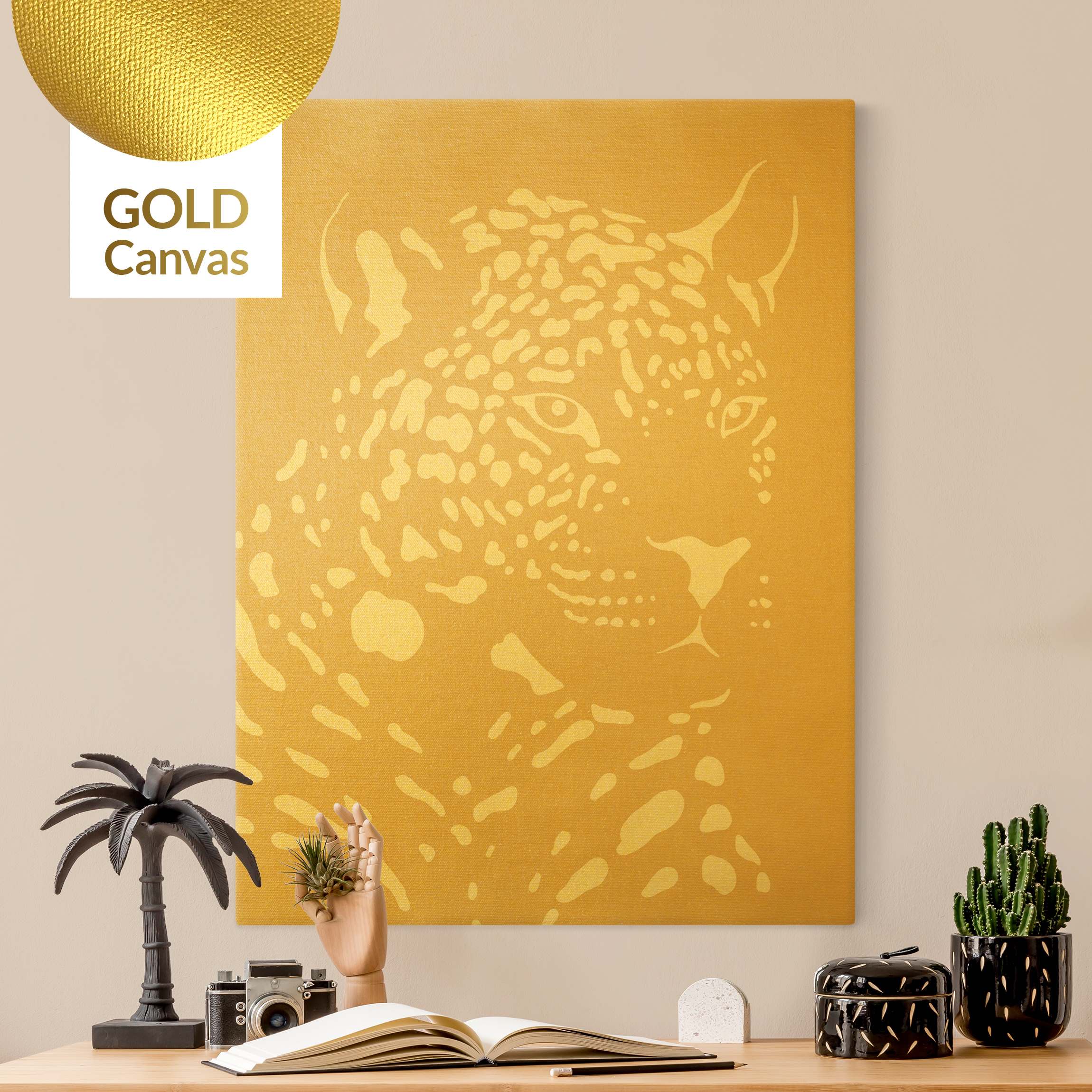 Leinwandbild Gold Safari Tiere - Portrait Leopard Beige