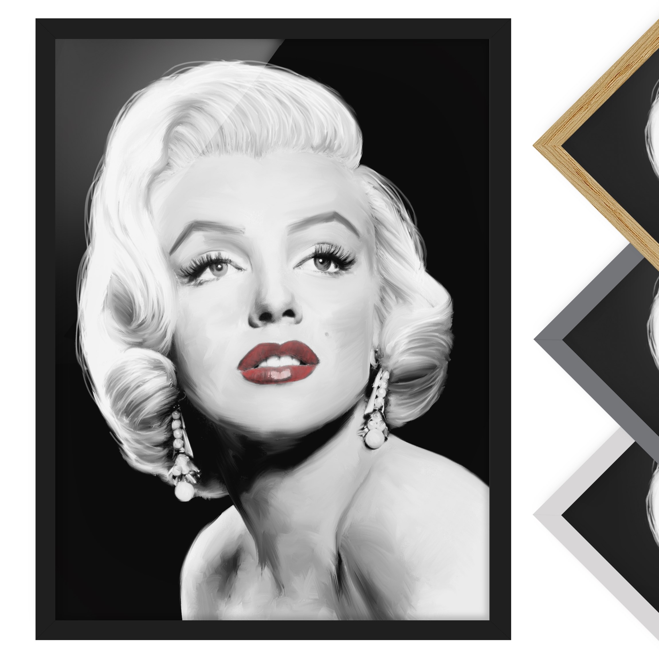 Bild mit Rahmen - Hochformat Marilyn mit Ohrschmuck