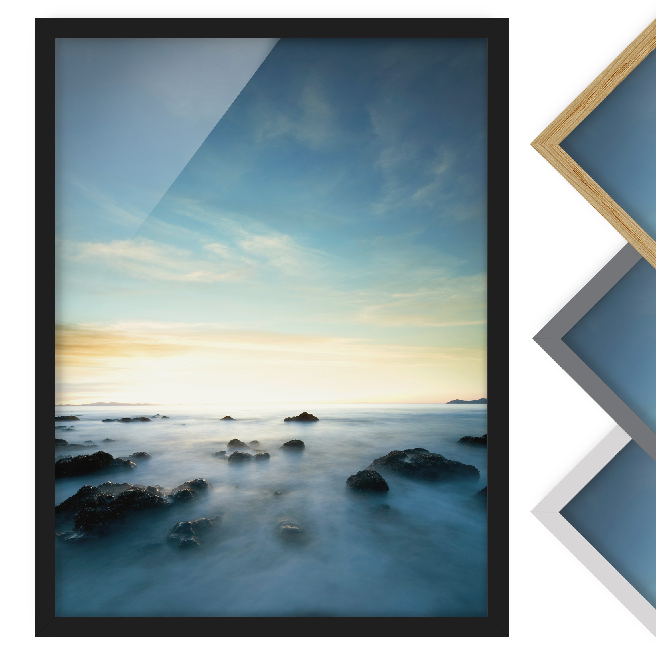 Bild mit Rahmen - Hochformat Sonnenuntergang über dem Ozean