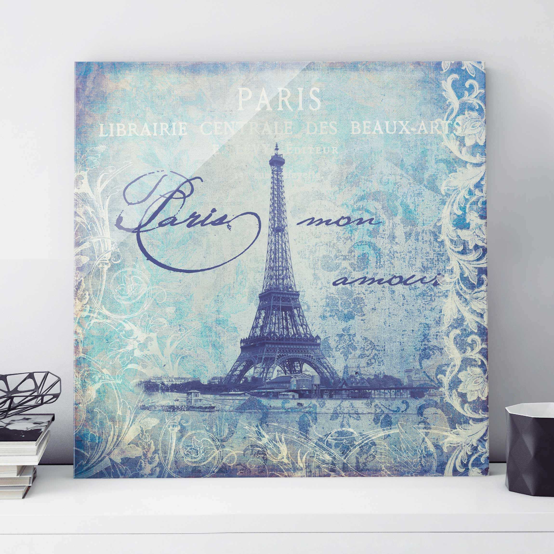 Glasbild Vintage Collage - Paris Mon Amour