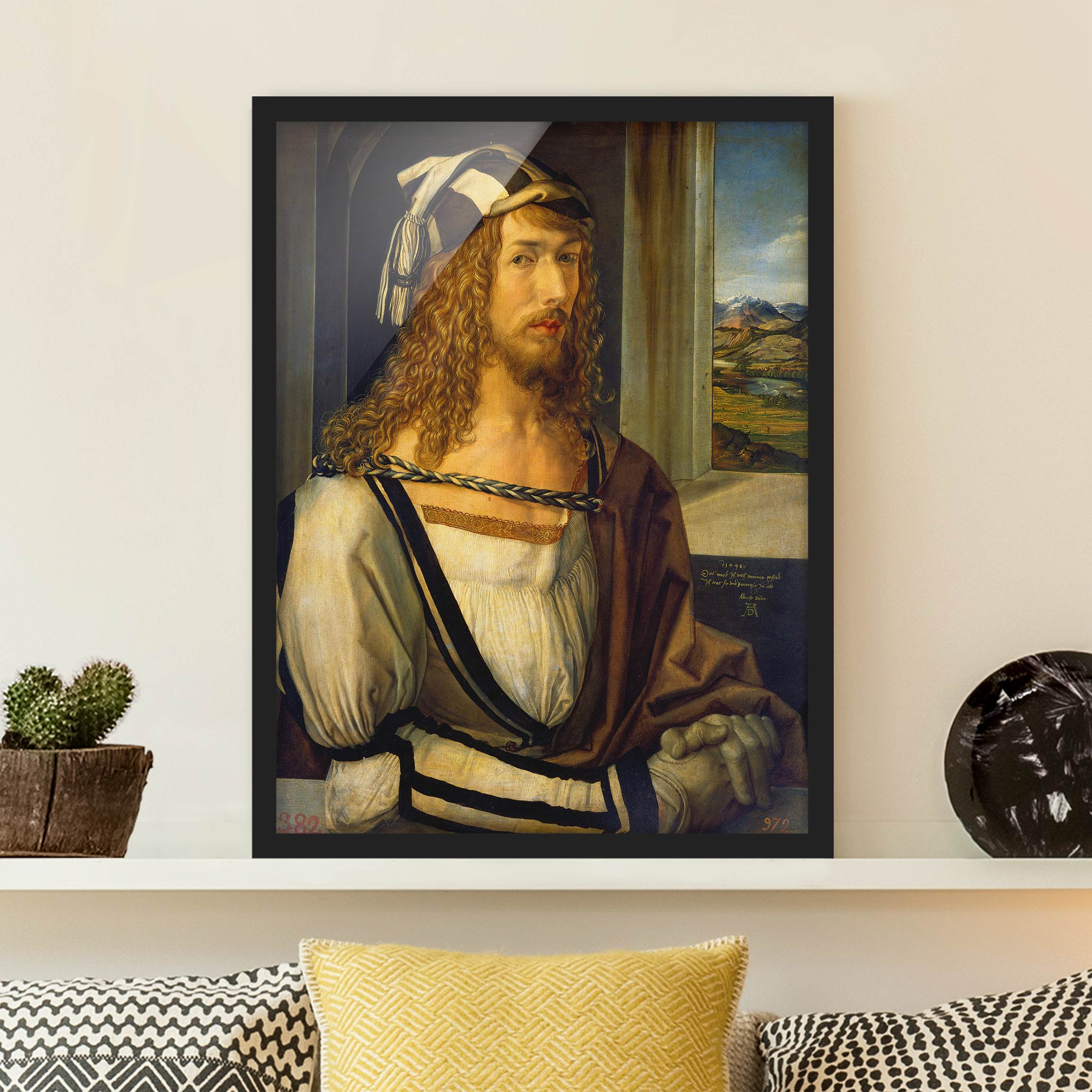 Bild mit Rahmen - Hochformat Albrecht Dürer - Selbstbildnis mit Landschaft