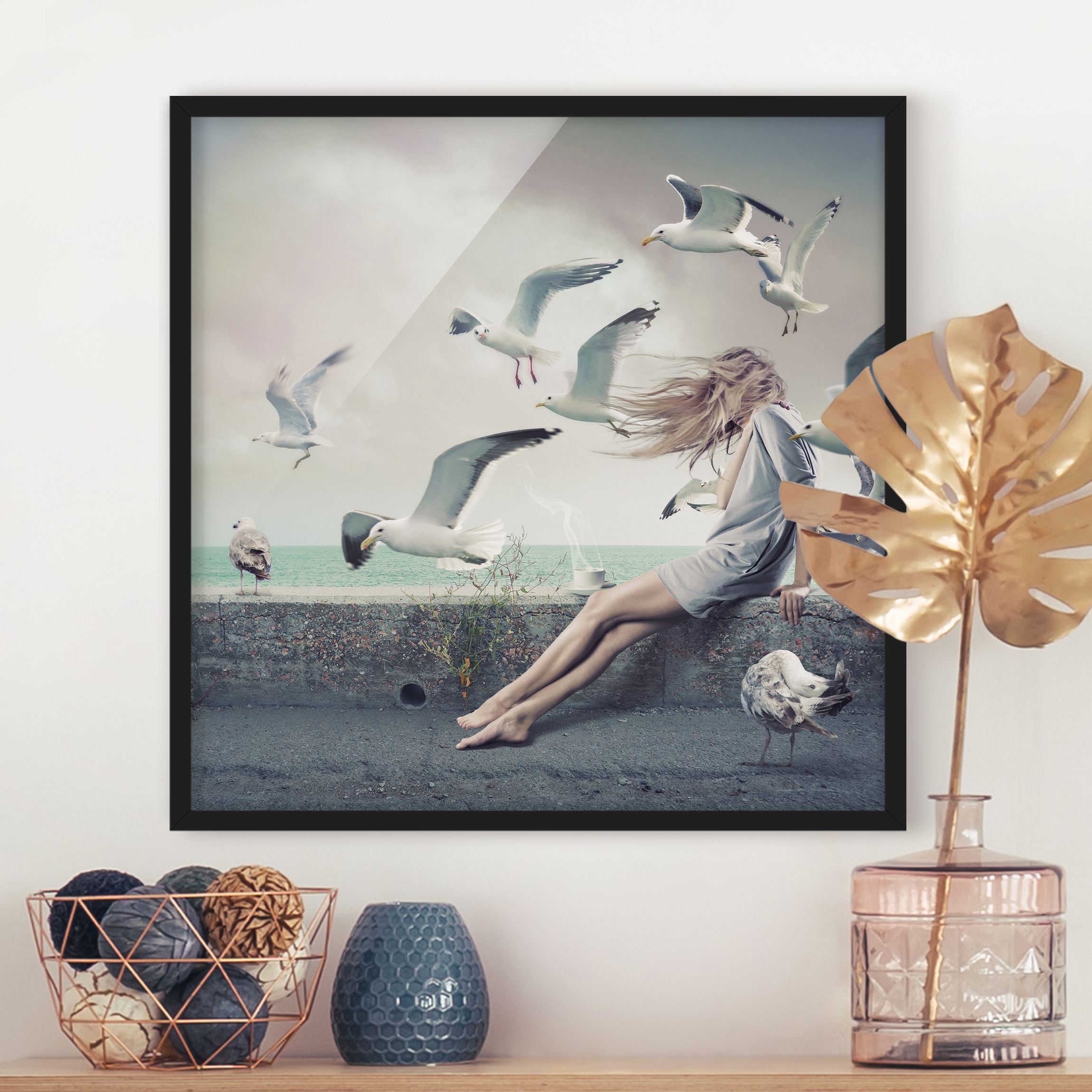 Portrait Bild mit Rahmen Kaffee am Meer