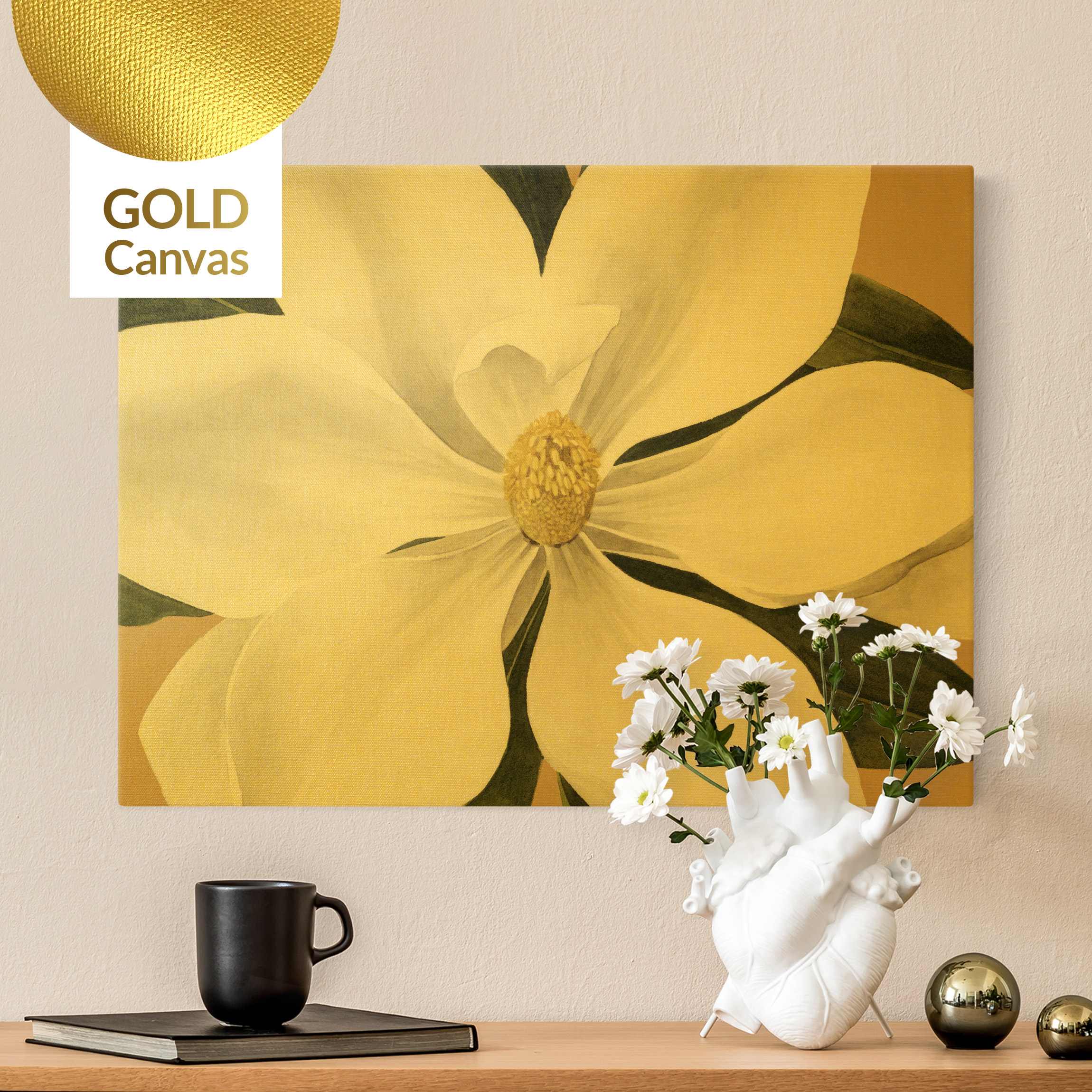 Leinwandbild Gold Magnolie auf Gold I