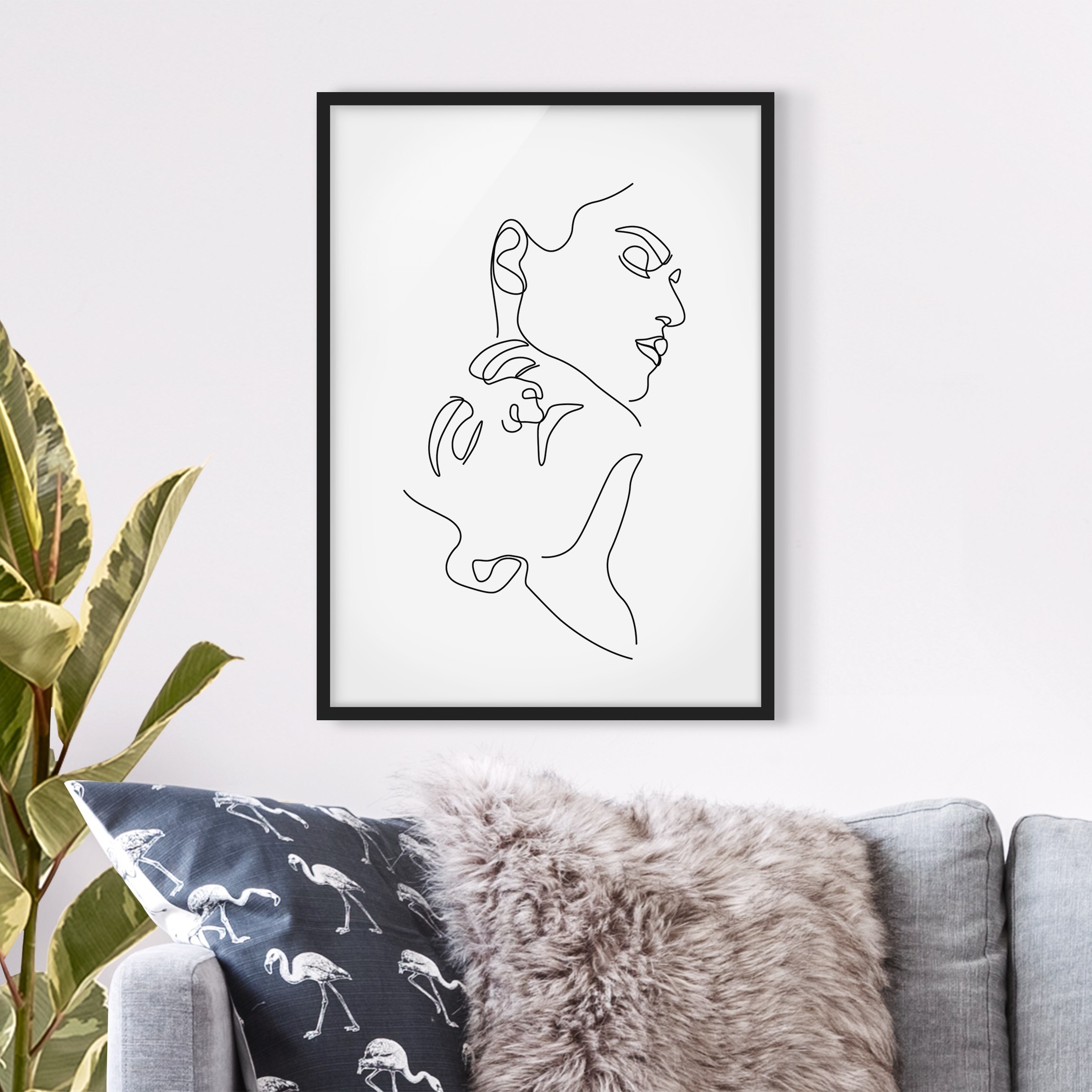 Bild mit Rahmen - Hochformat Line Art Frauen Gesichter Weiß