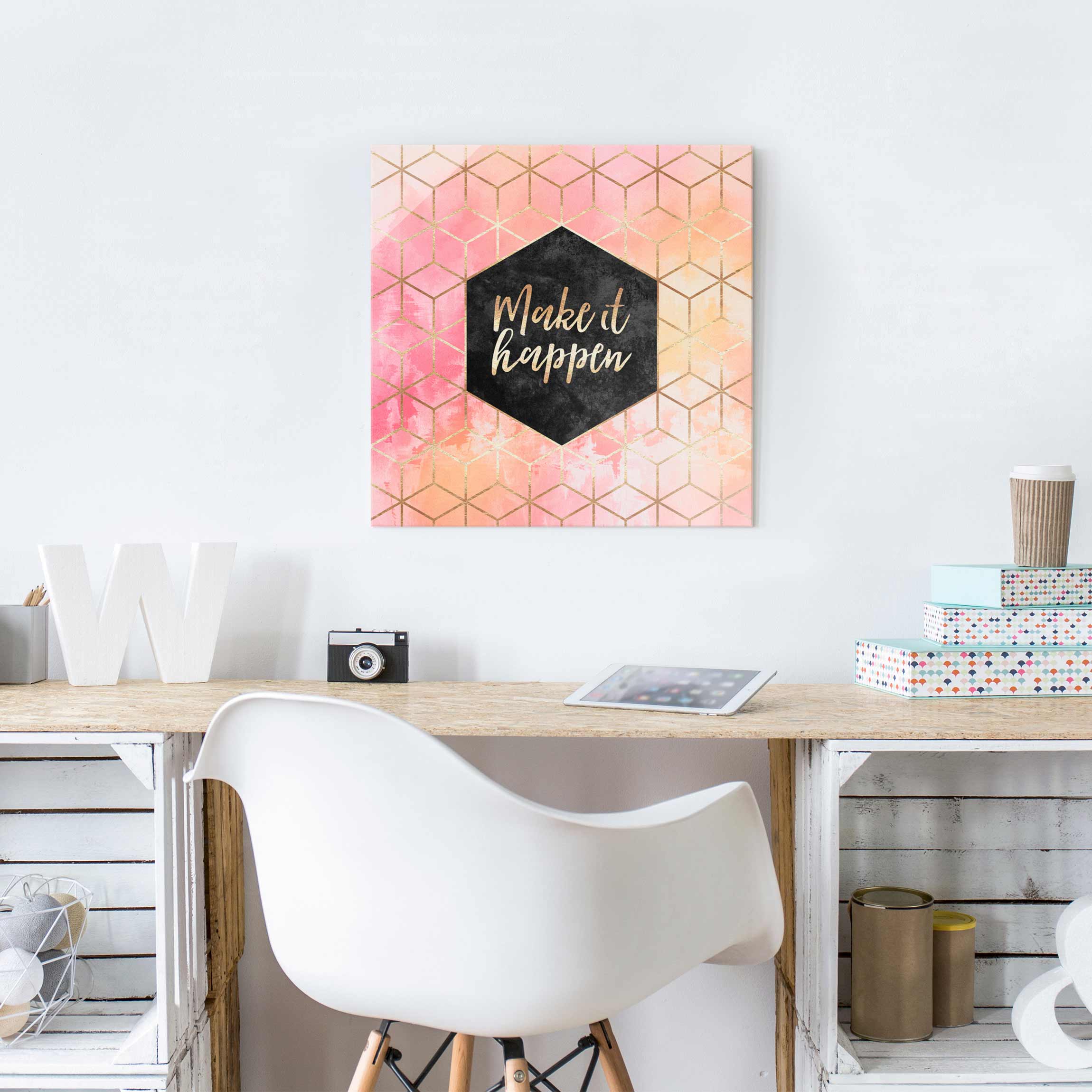 Glasbild - Quadrat Make It Happen Geometrie Pastell