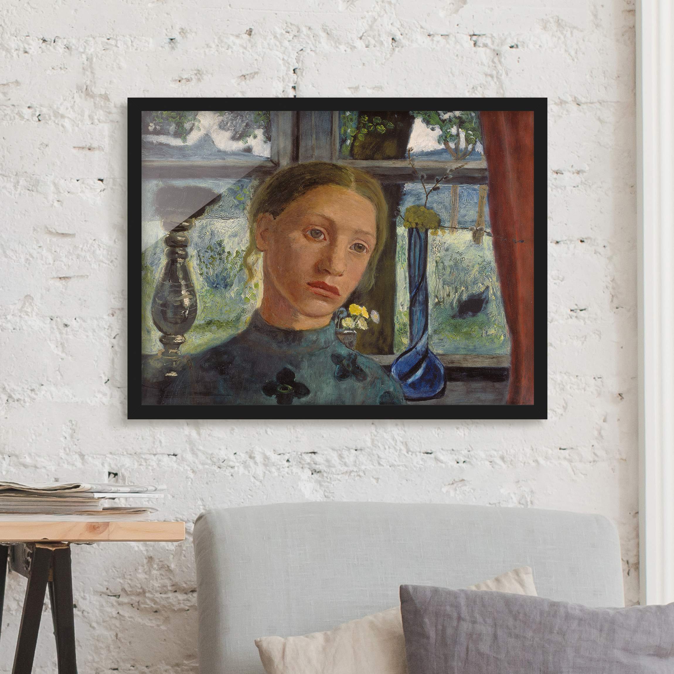 Kunstdruck mit Rahmen Paula Modersohn-Becker - Mädchenkopf vor Fenster
