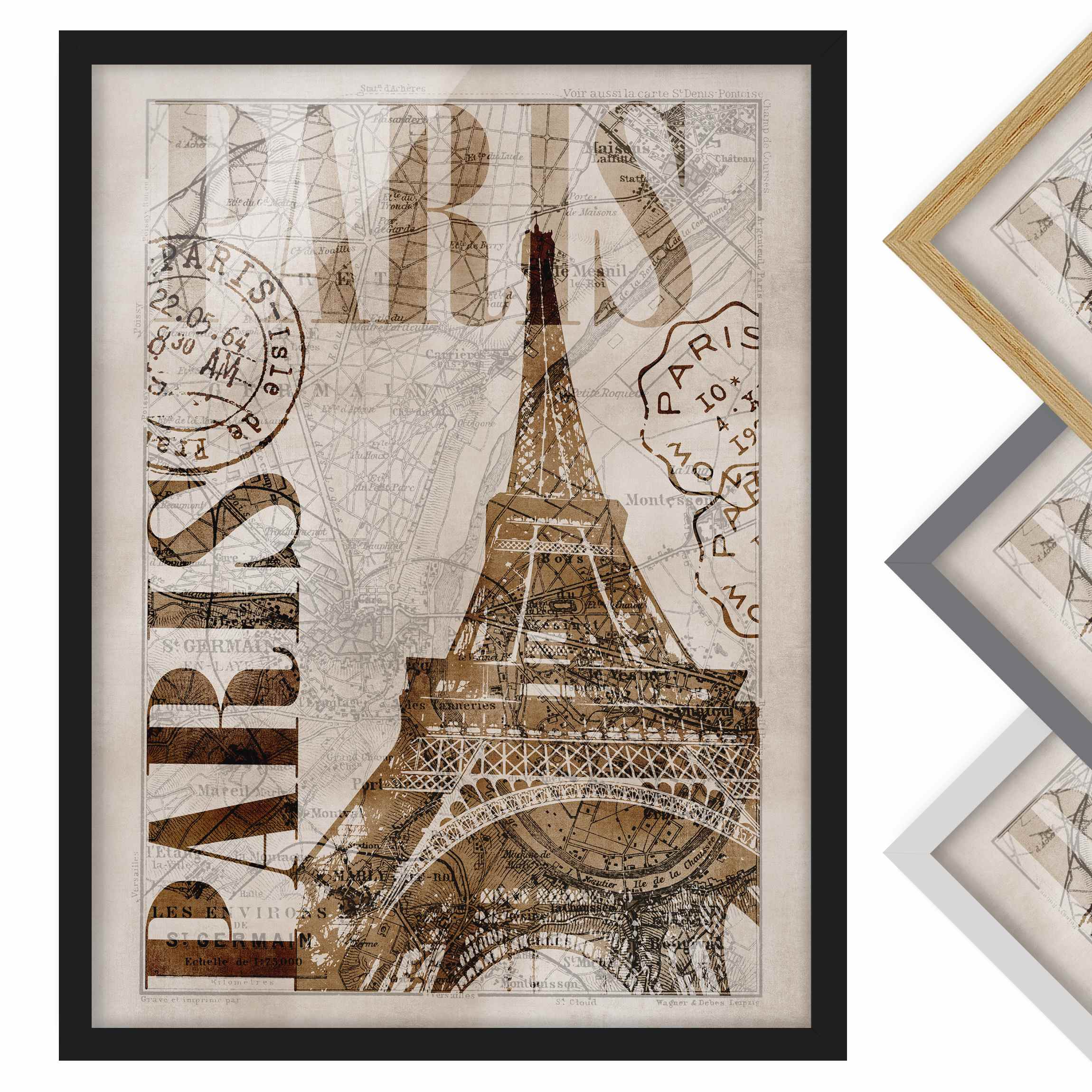 Bild mit Rahmen - Hochformat Shabby Chic Collage - Paris