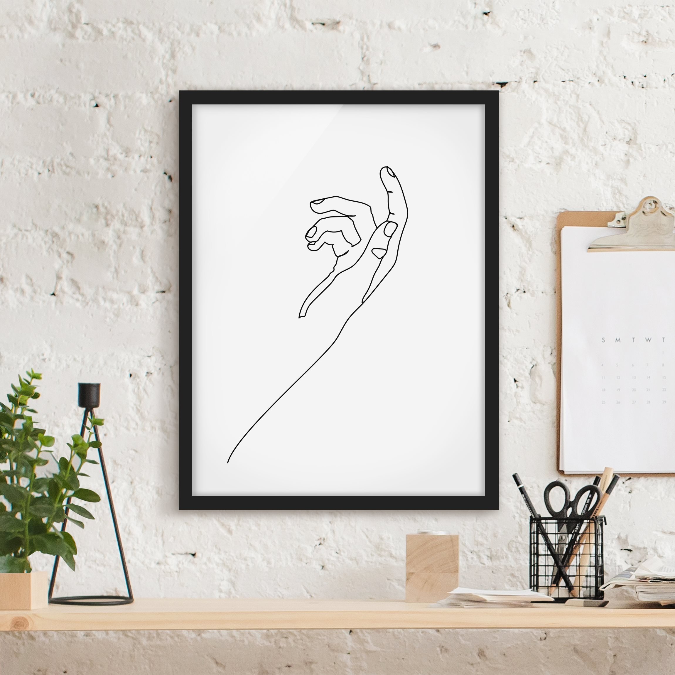 Gerahmtes Bild Fragende Hand Line Art