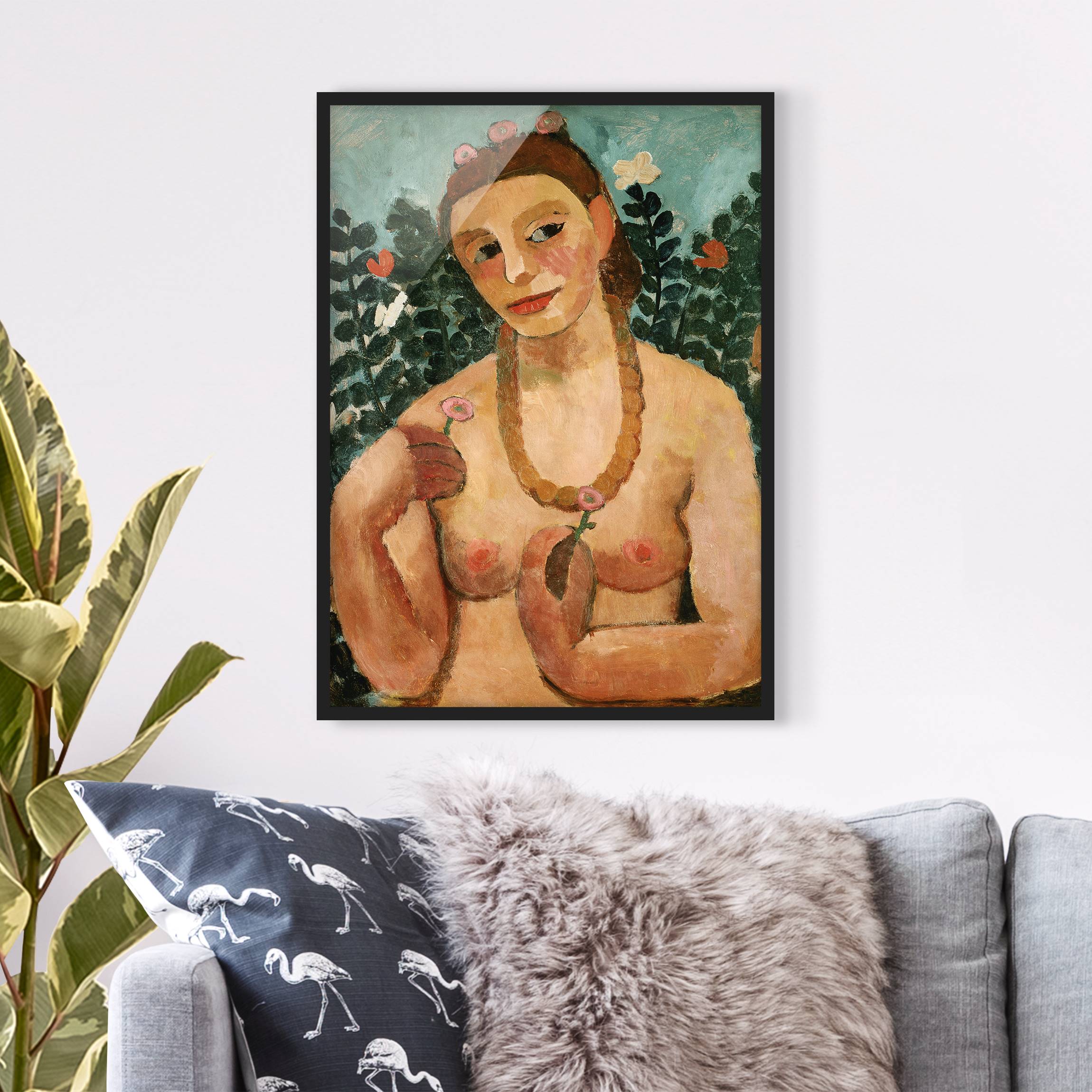 Bild mit Rahmen - Hochformat Paula Modersohn-Becker - Halbakt mit Bernsteinkette