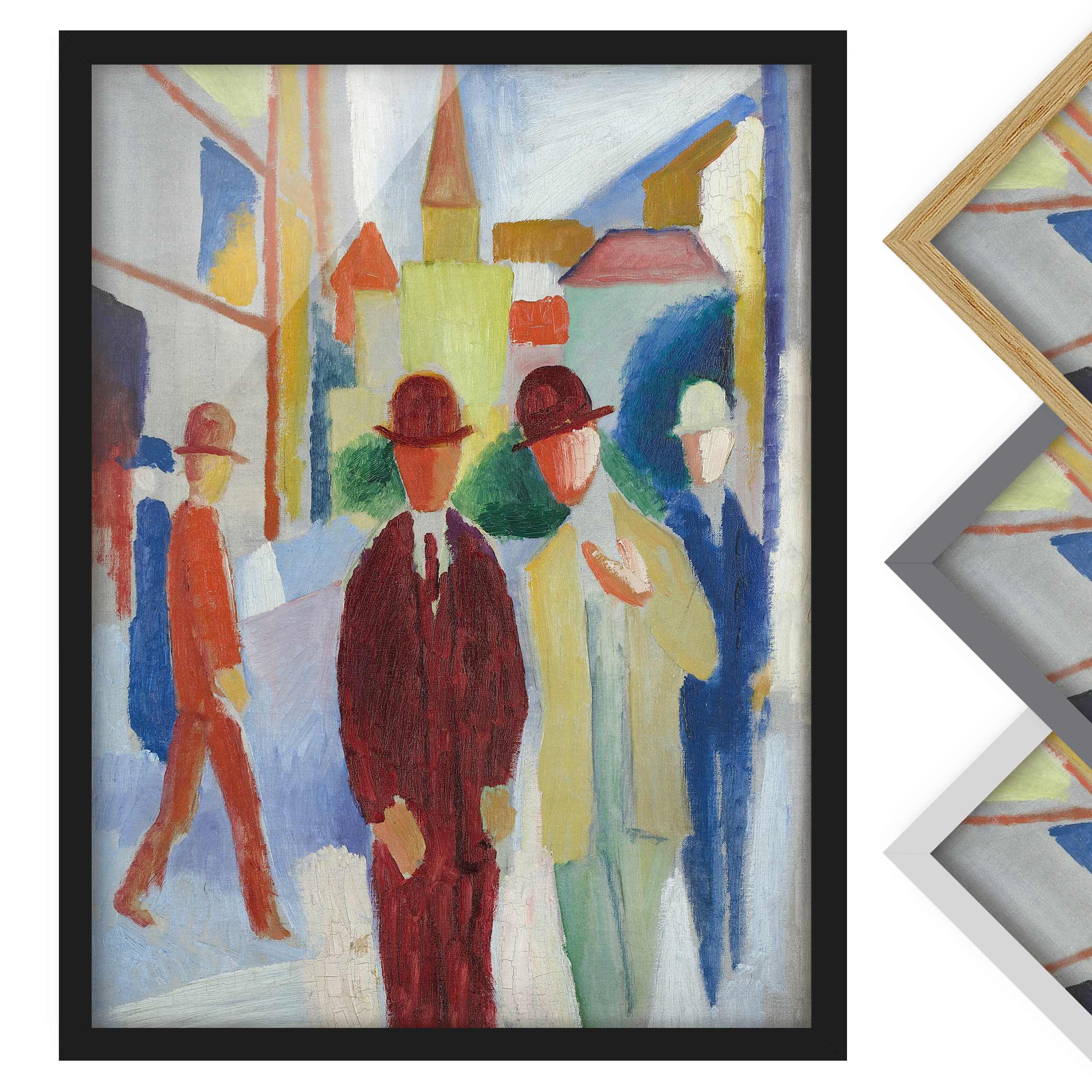 Bild mit Rahmen - Hochformat August Macke - Helle Straße mit Leuten