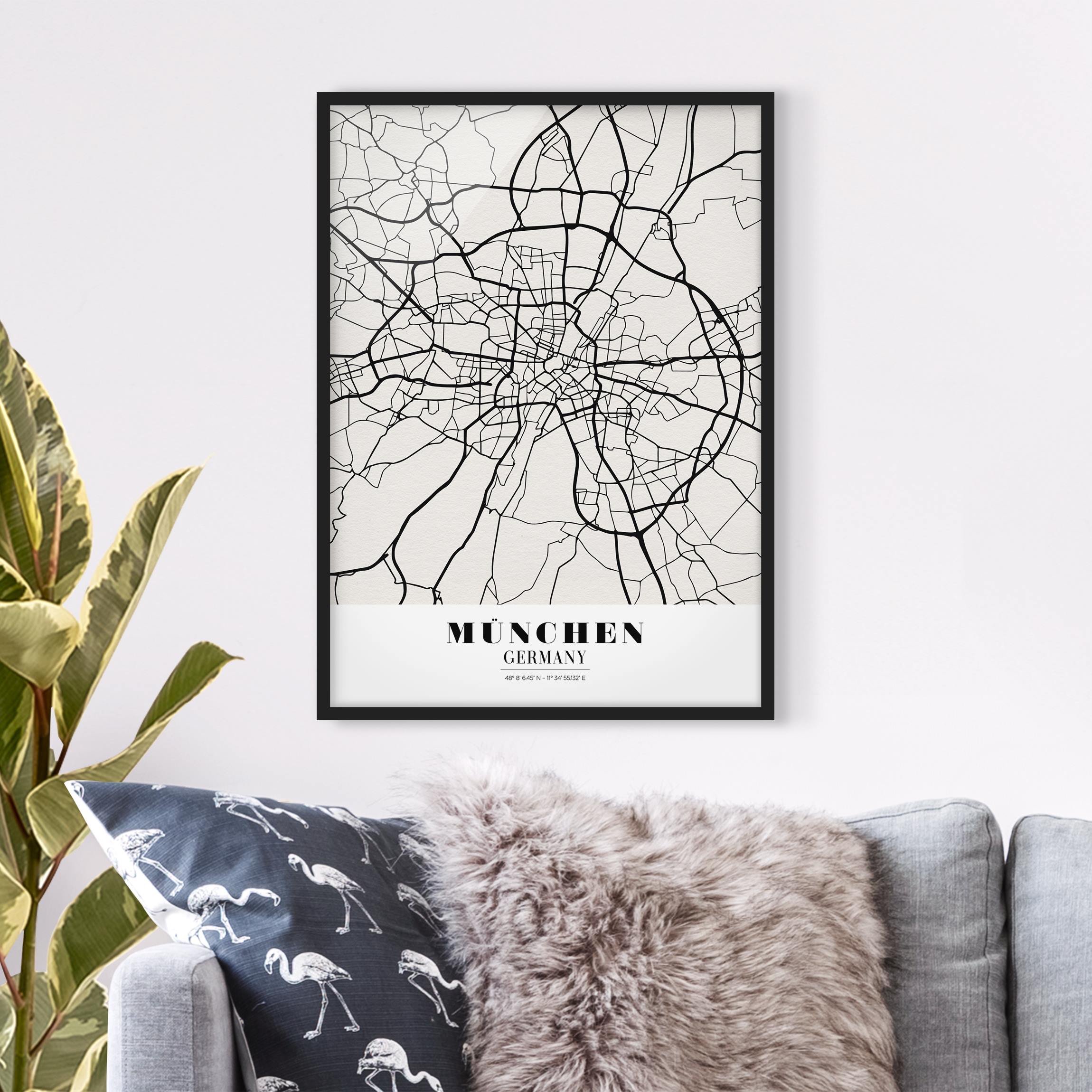 Stadtplan Bild mit Rahmen Stadtplan München - Klassik