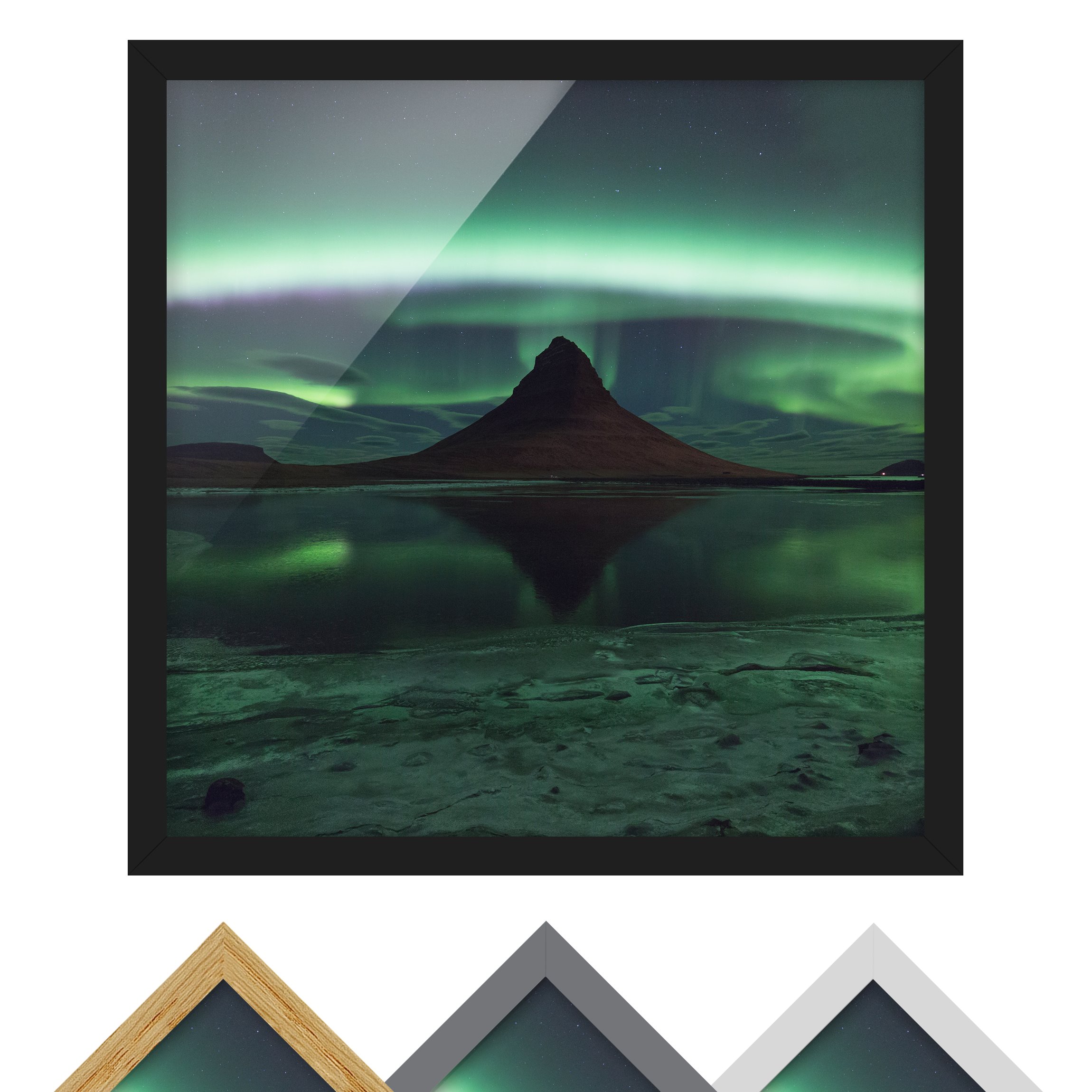 Bild mit Rahmen - Quadrat Polarlicht in Island