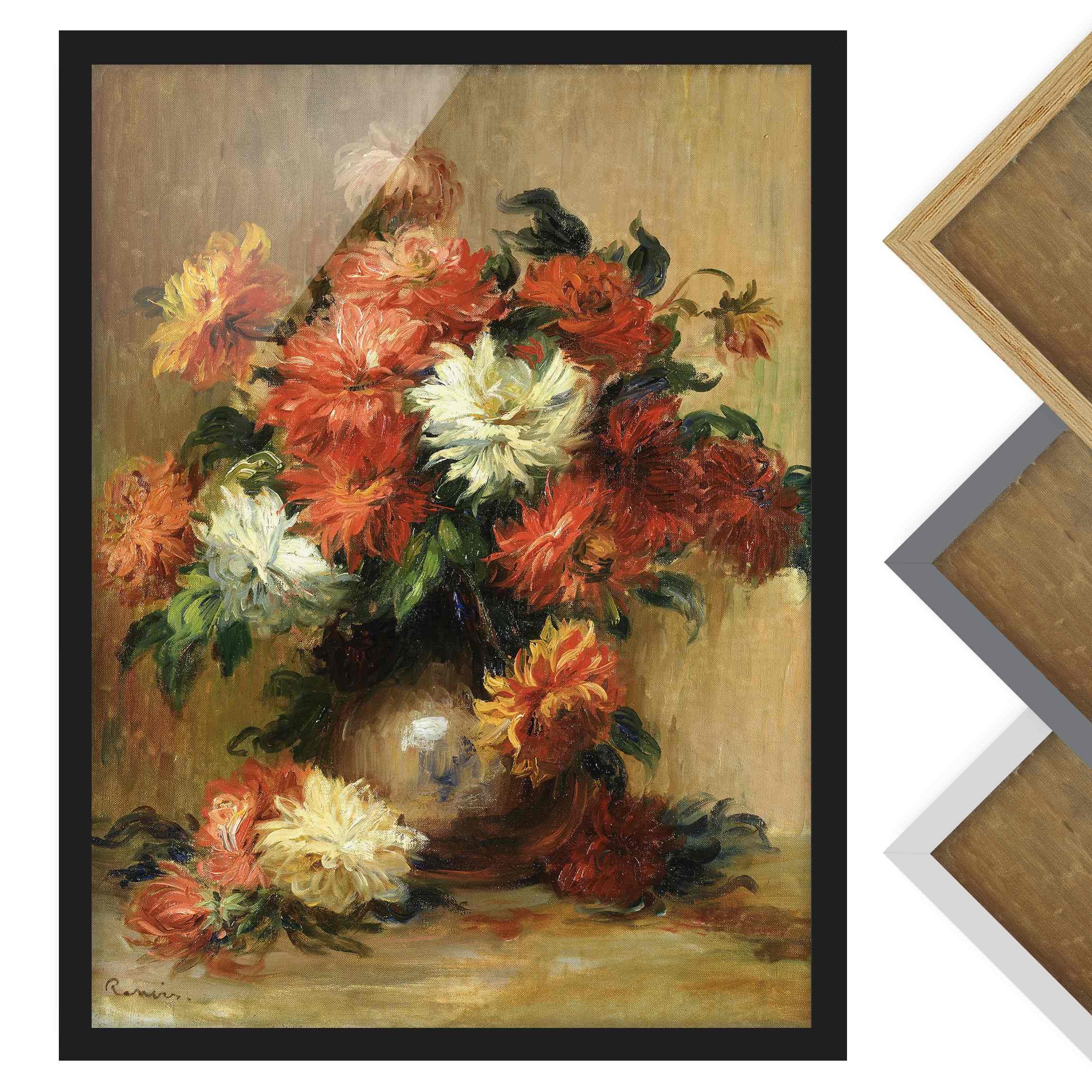Bild mit Rahmen - Hochformat Auguste Renoir - Stillleben mit Dahlien