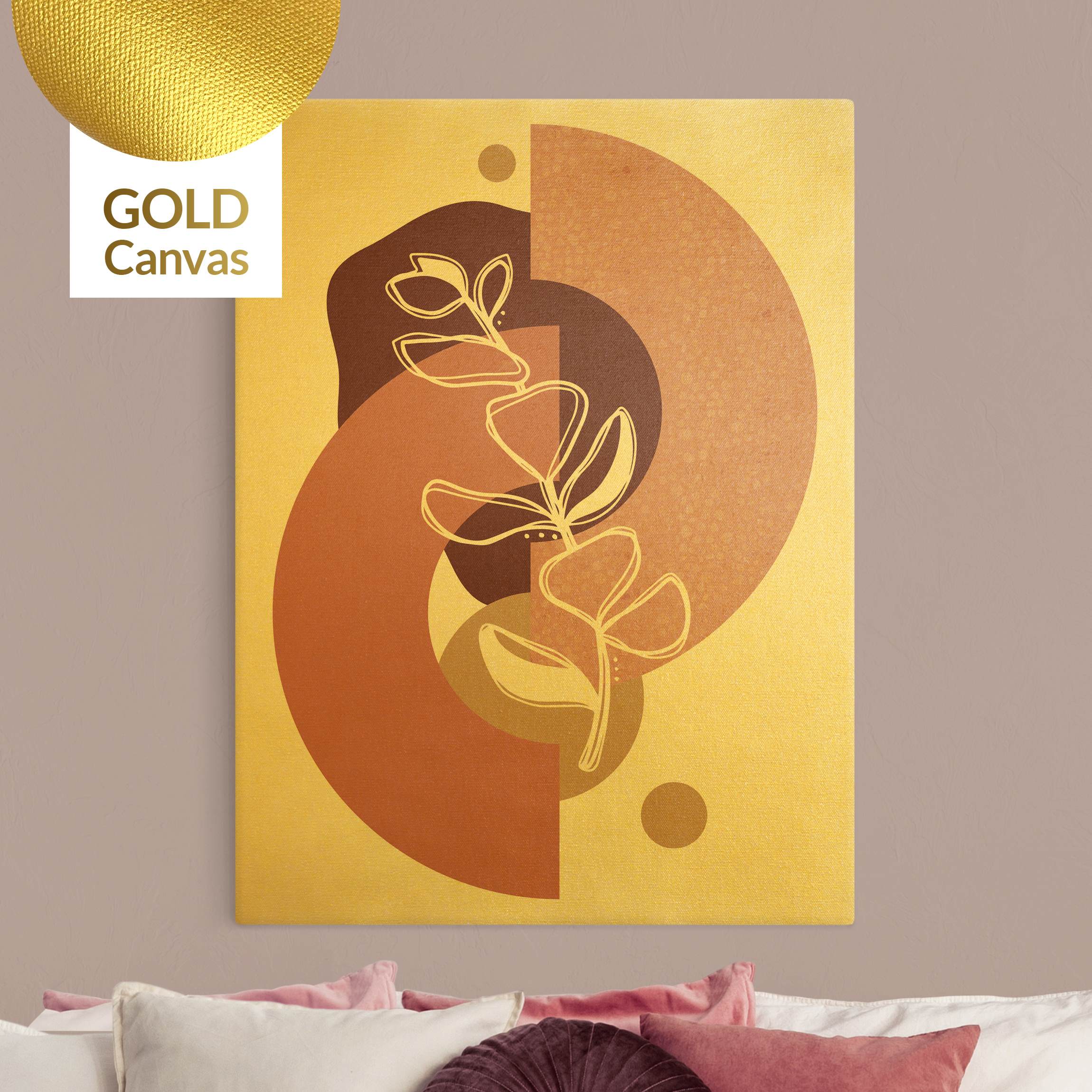 Leinwandbild Gold Geometrische Formen - Blätter Rosa Gold