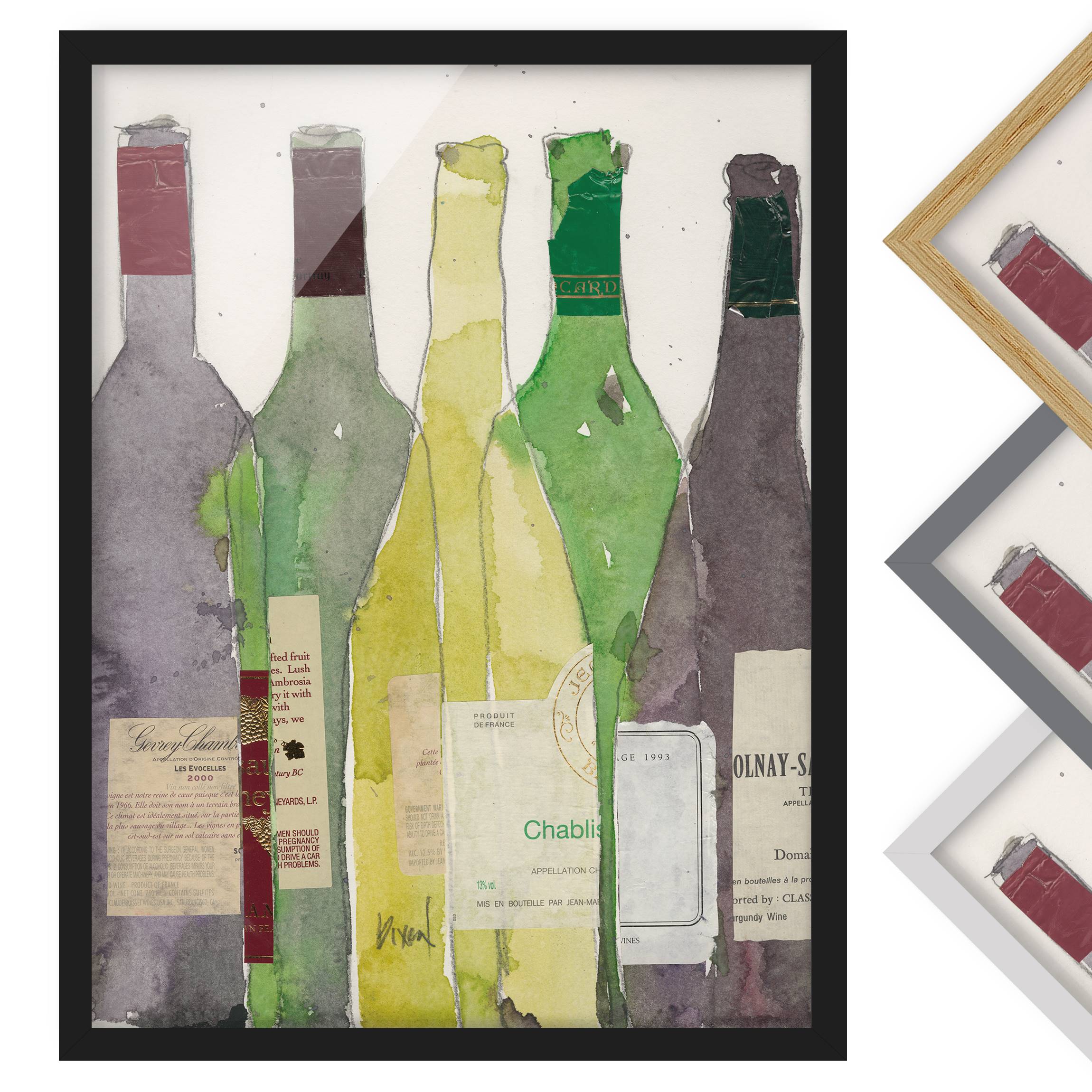 Aquarell Bild mit Rahmen Wein & Spirituosen III