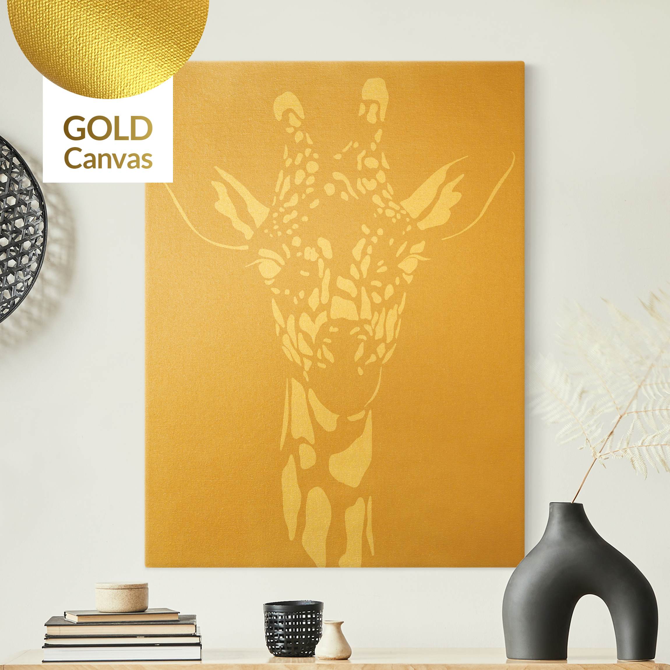 Leinwandbild Gold Safari Tiere - Portrait Giraffe Beige