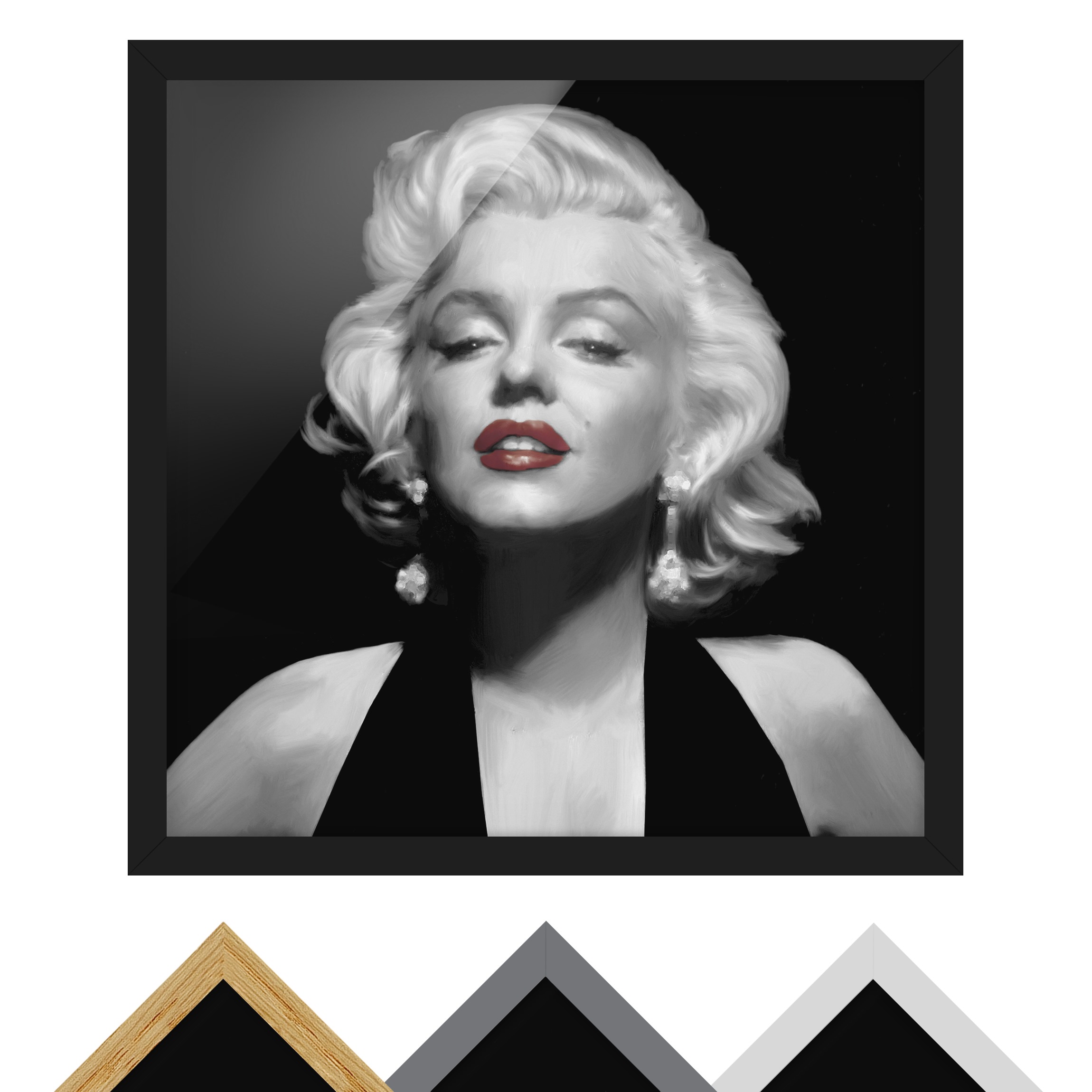Bild mit Rahmen - Quadrat Marilyn mit roten Lippen