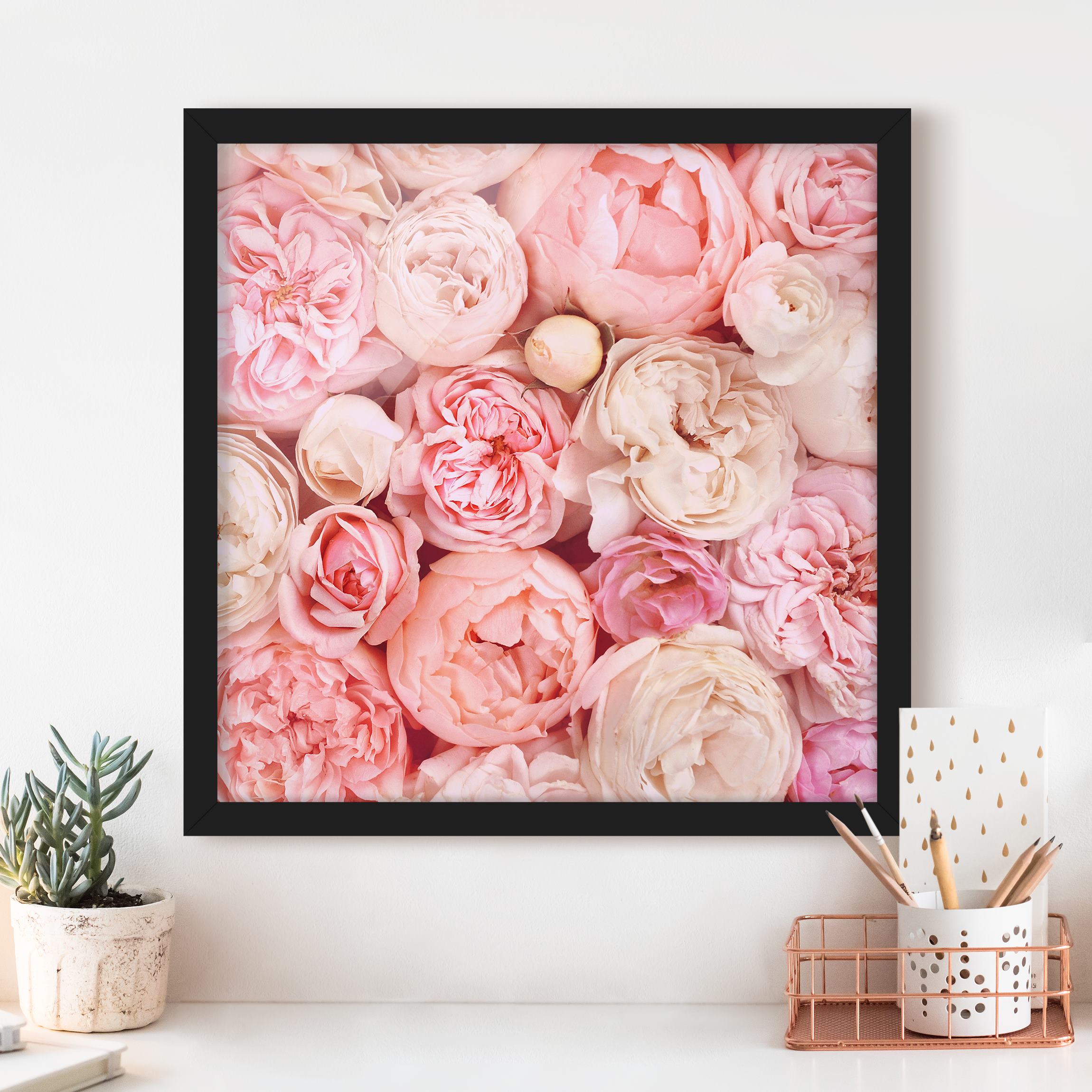 Bild mit Rahmen - Quadrat Rosen Rosé Koralle Shabby