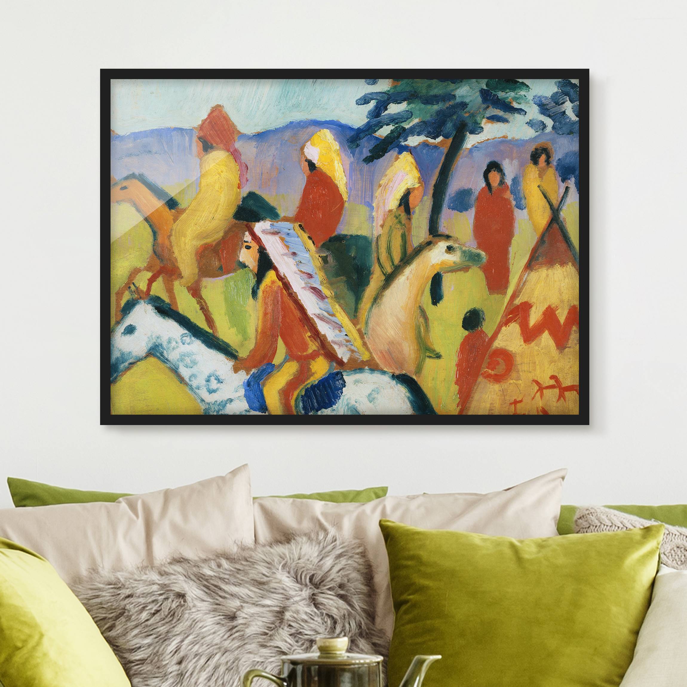 Kunstdruck mit Rahmen August Macke - Reitende Indianer beim Zelt
