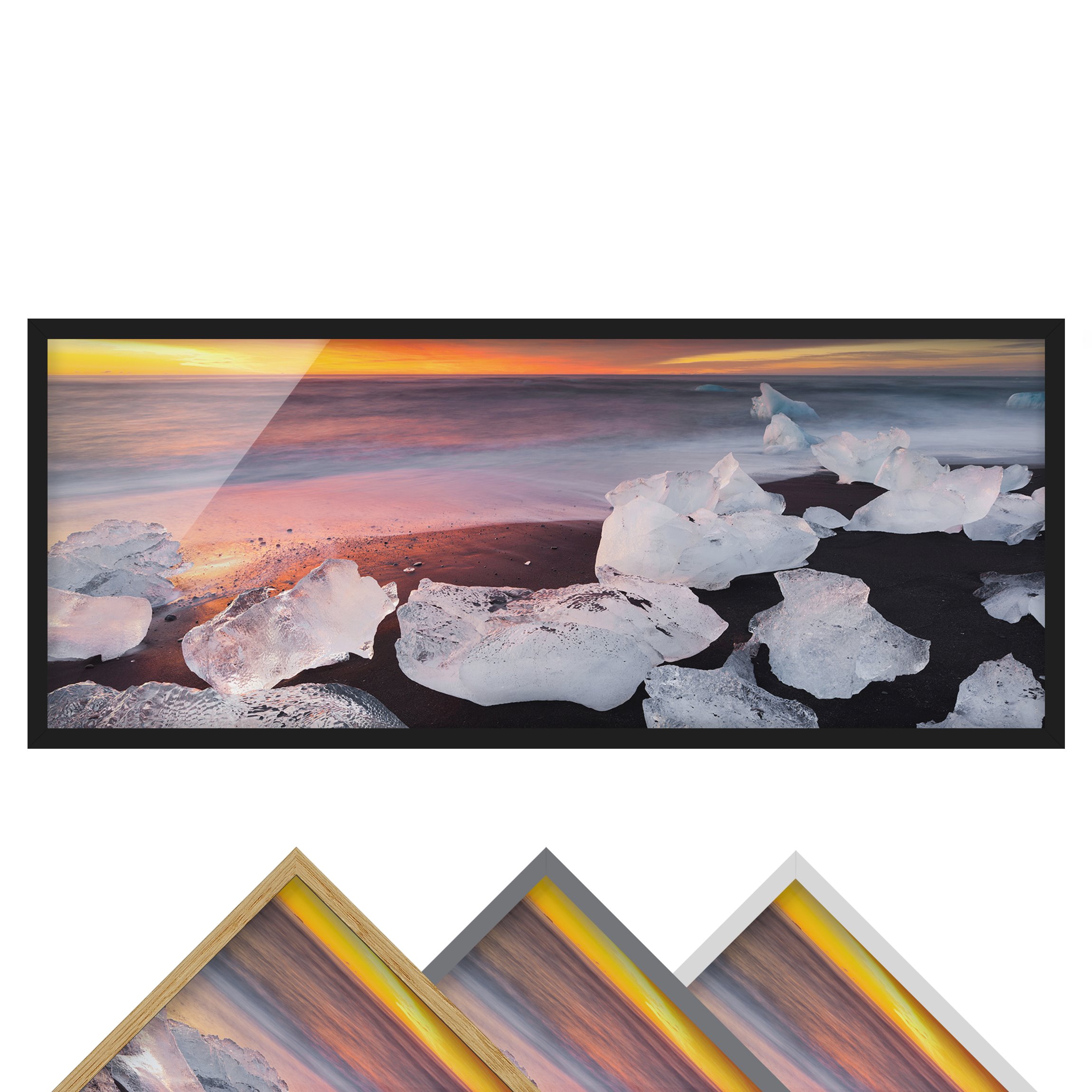 Bild mit Rahmen - Panorama Eisbrocken Jökulsárlon Island