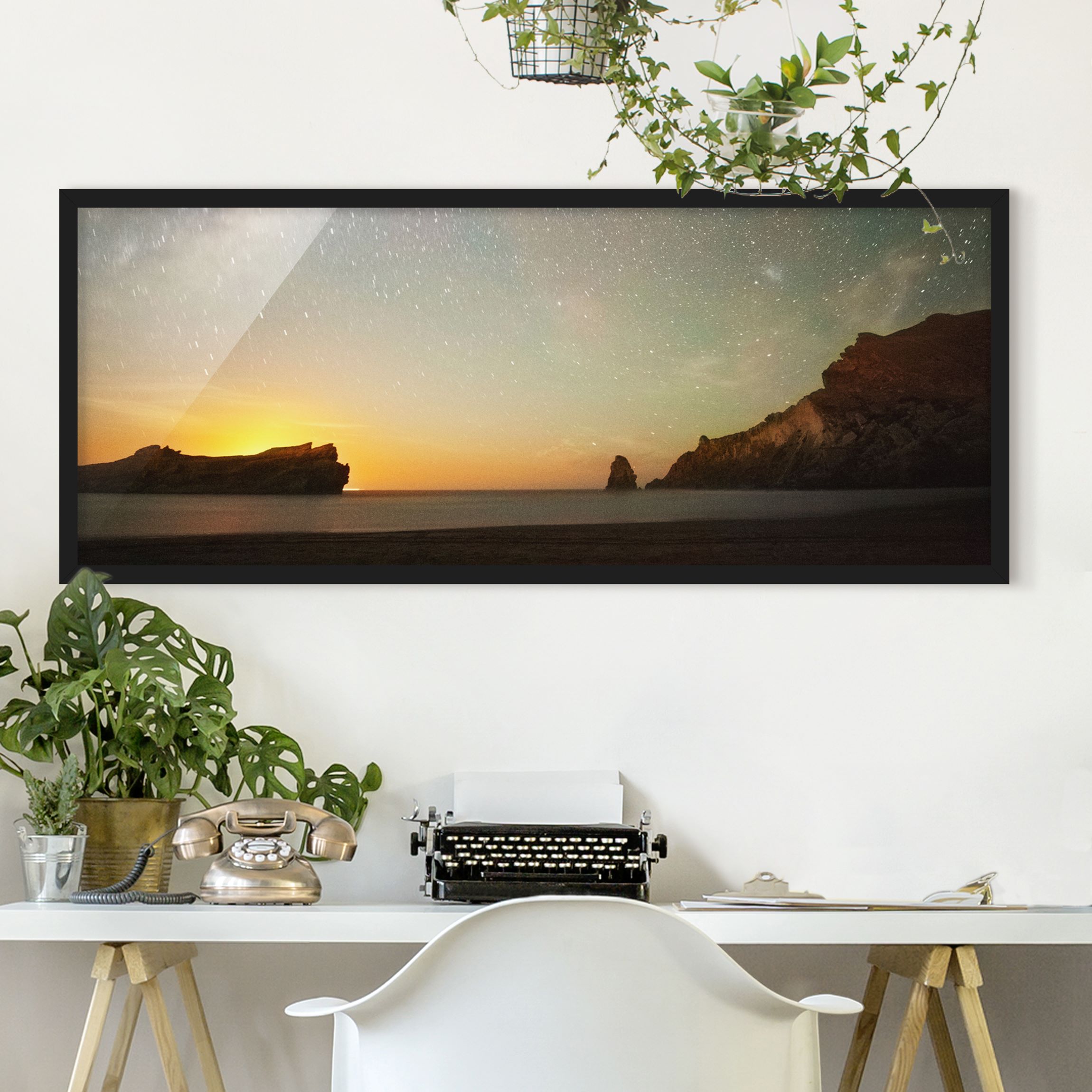 Bild mit Rahmen - Panorama Sternenhimmel über dem Meer