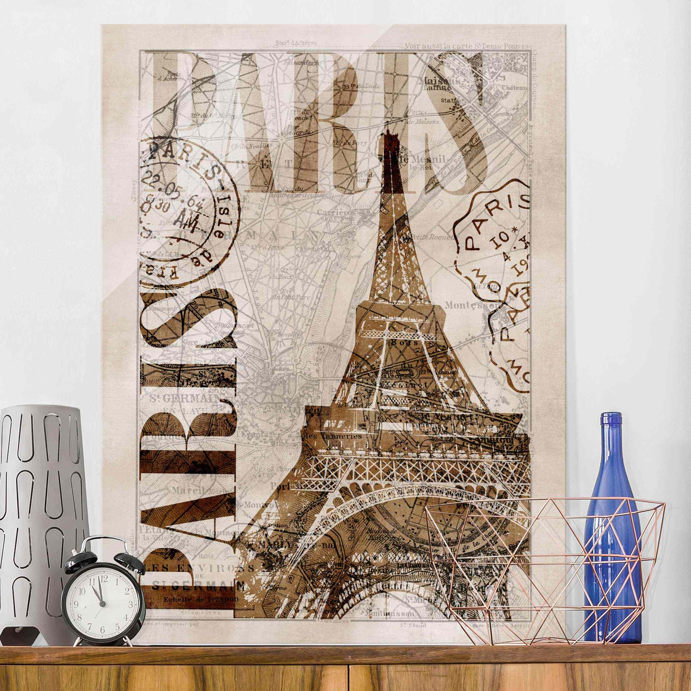 Glasbild Shabby Chic Collage - Paris