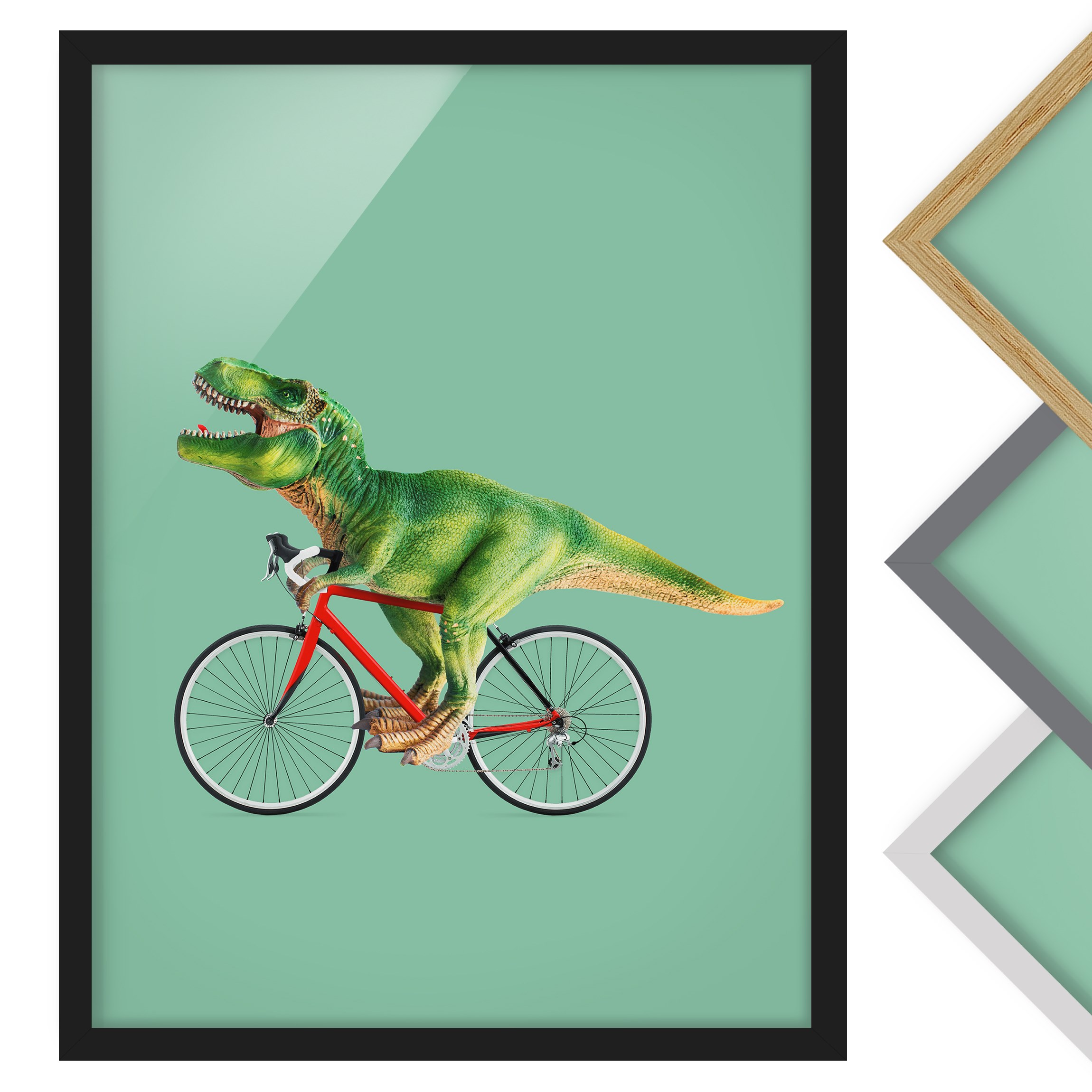 Bild mit Rahmen Dinosaurier mit Fahrrad