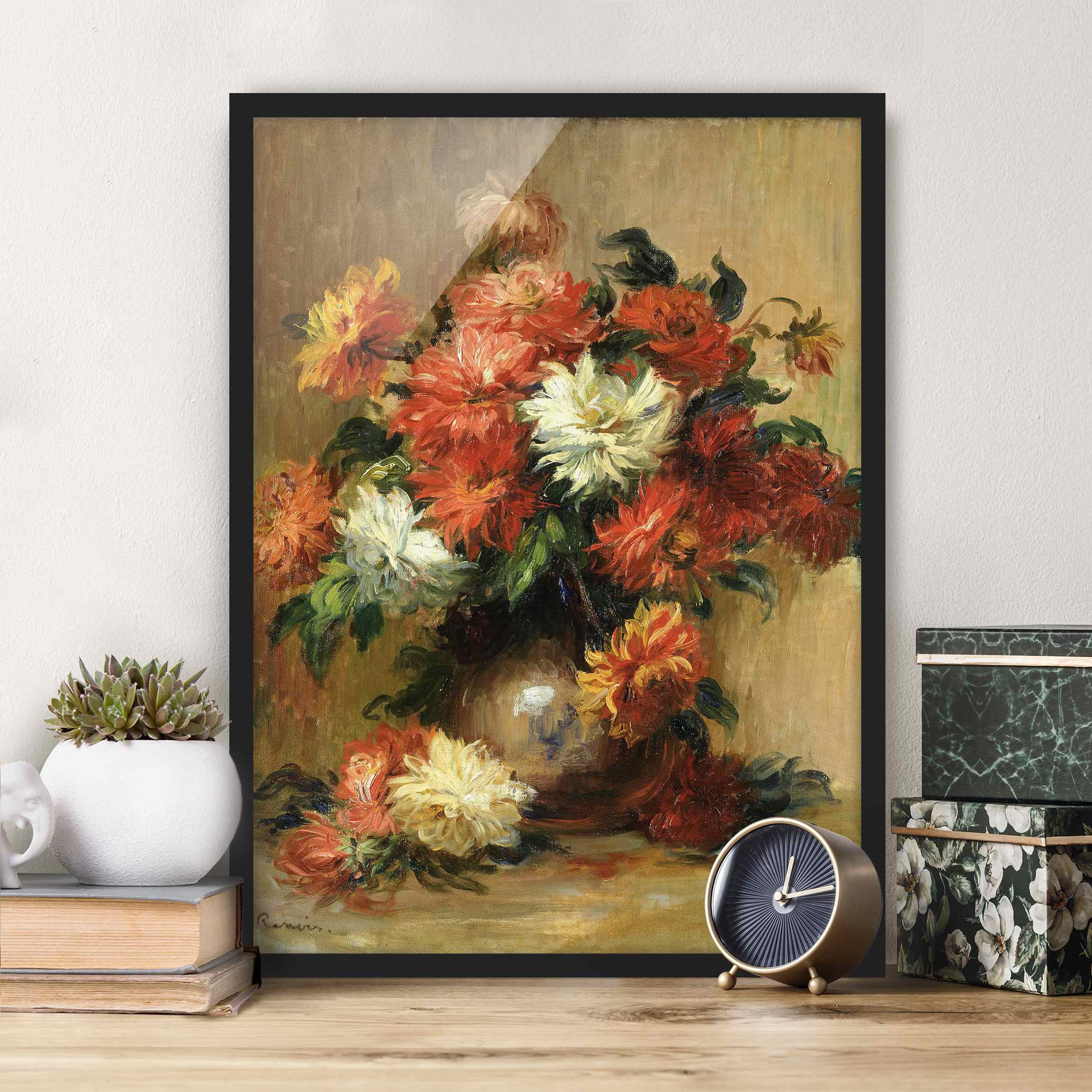 Bild mit Rahmen - Hochformat Auguste Renoir - Stillleben mit Dahlien