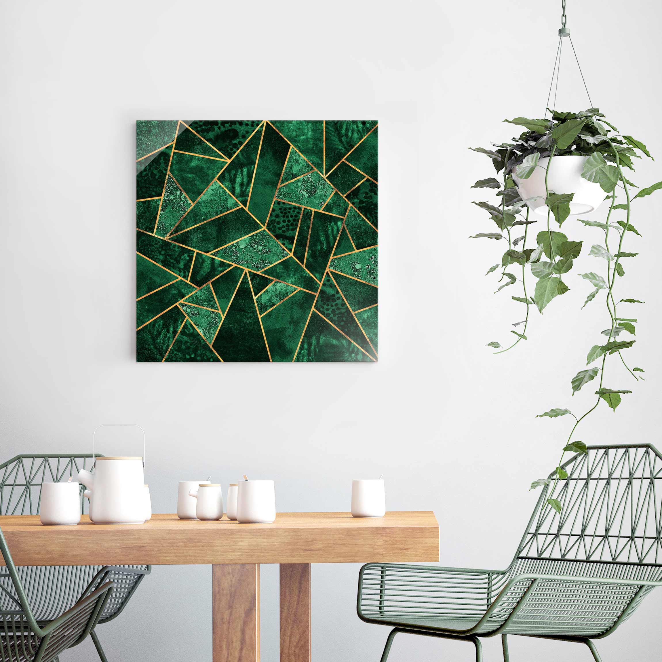 Glasbild - Quadrat Dunkler Smaragd mit Gold