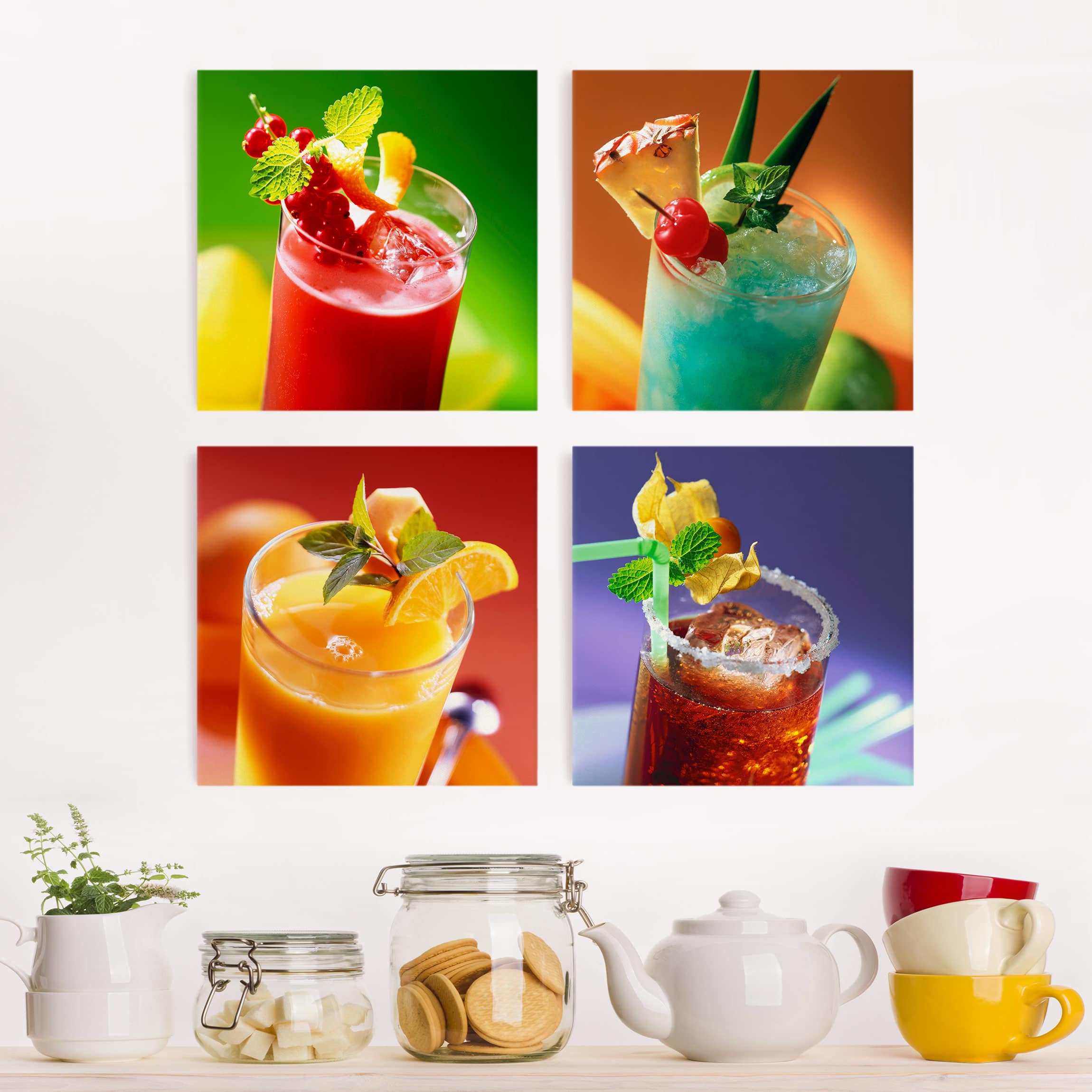 4-teiliges Leinwandbild Küche Bunte Cocktails