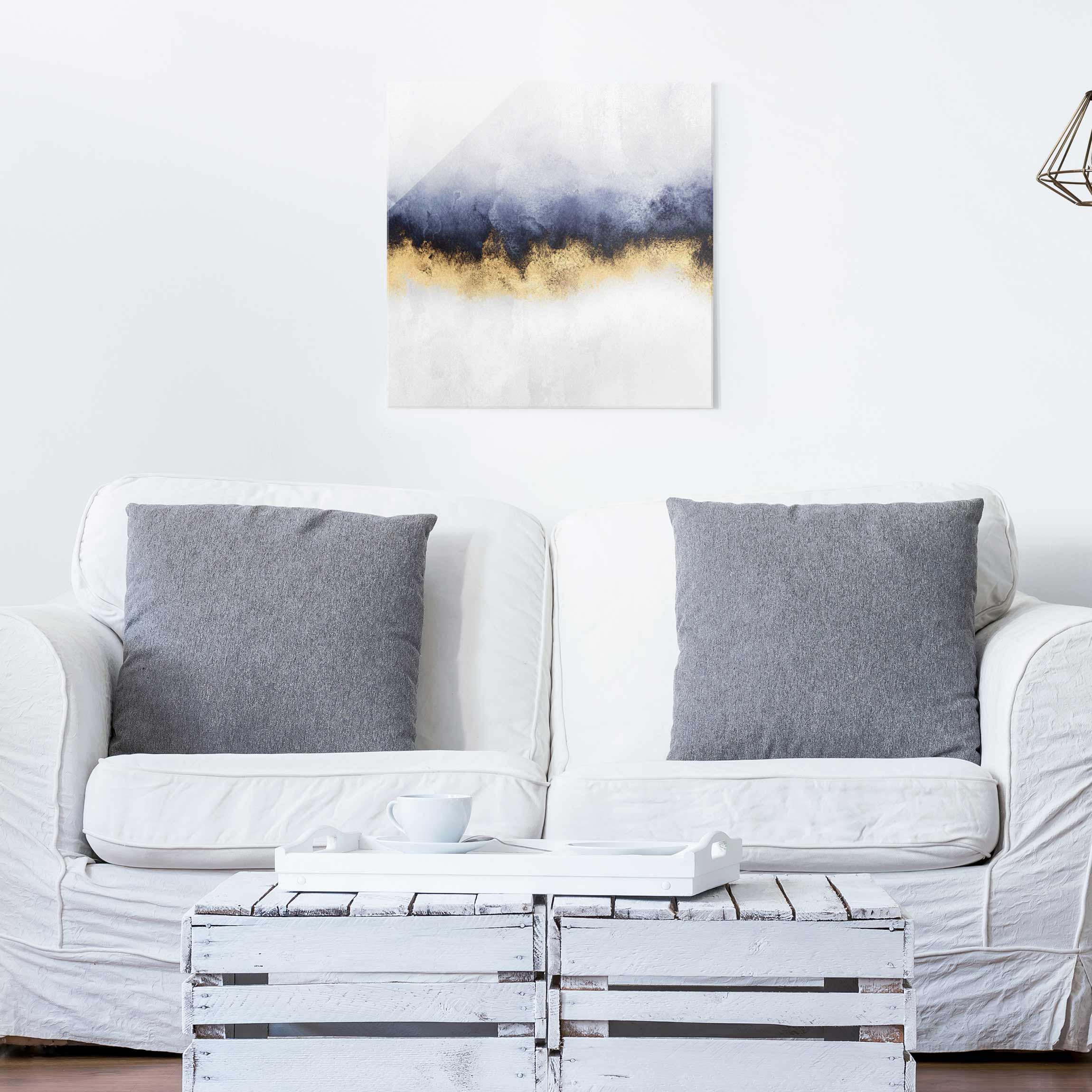 Glasbild - Quadrat Wolkenhimmel mit Gold
