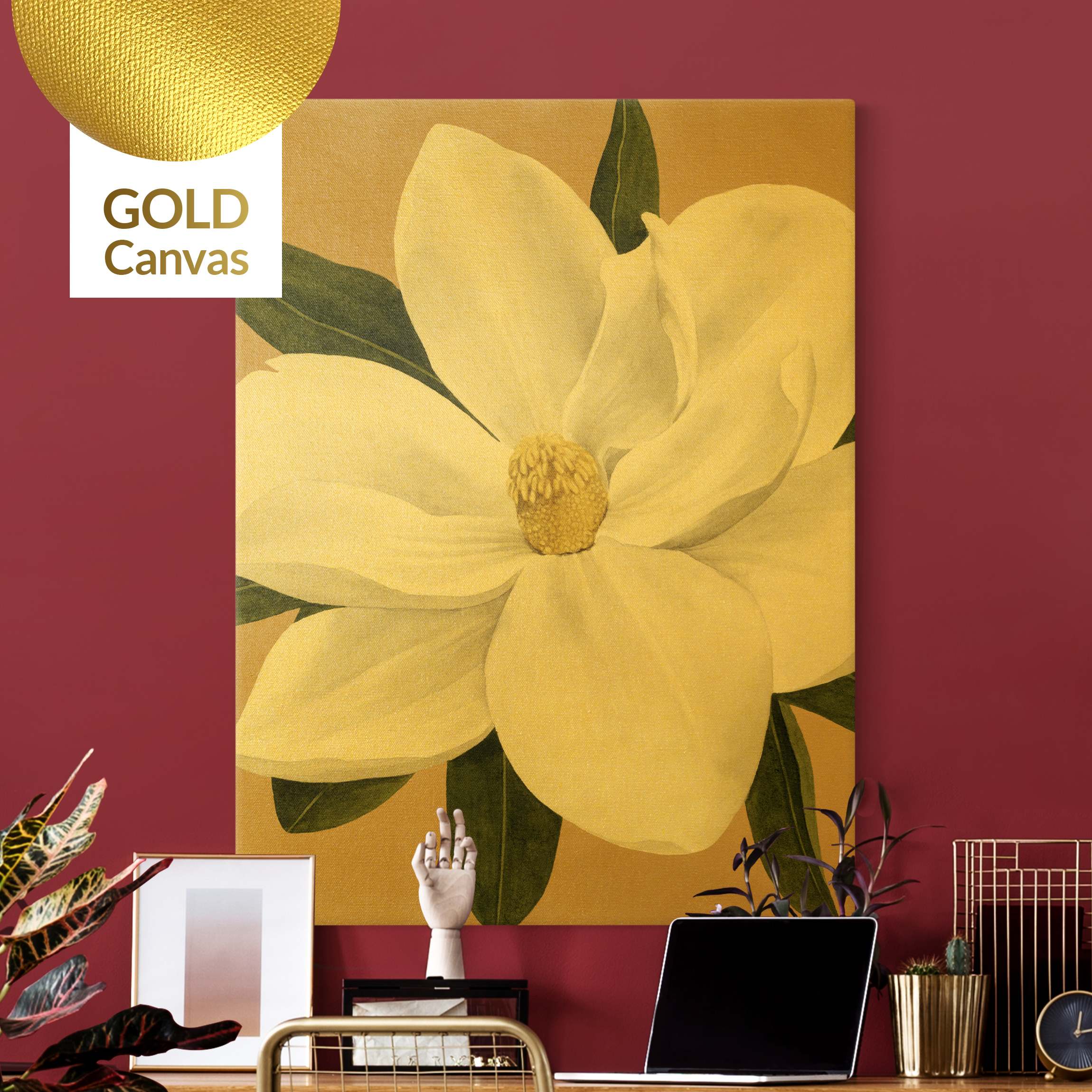 Leinwandbild Gold Magnolie auf Gold II