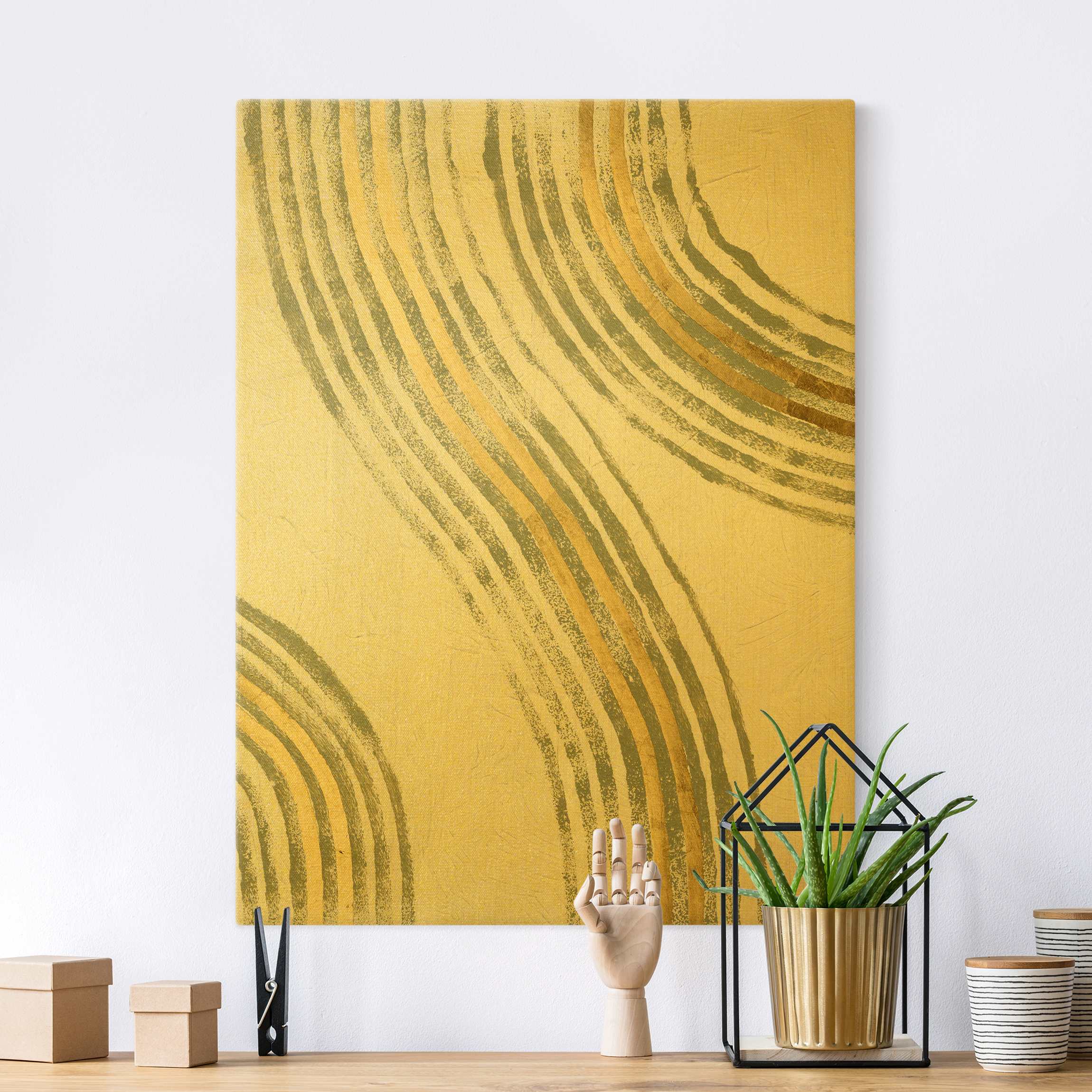 Leinwandbild Gold Ausgehende Wellen Gold I