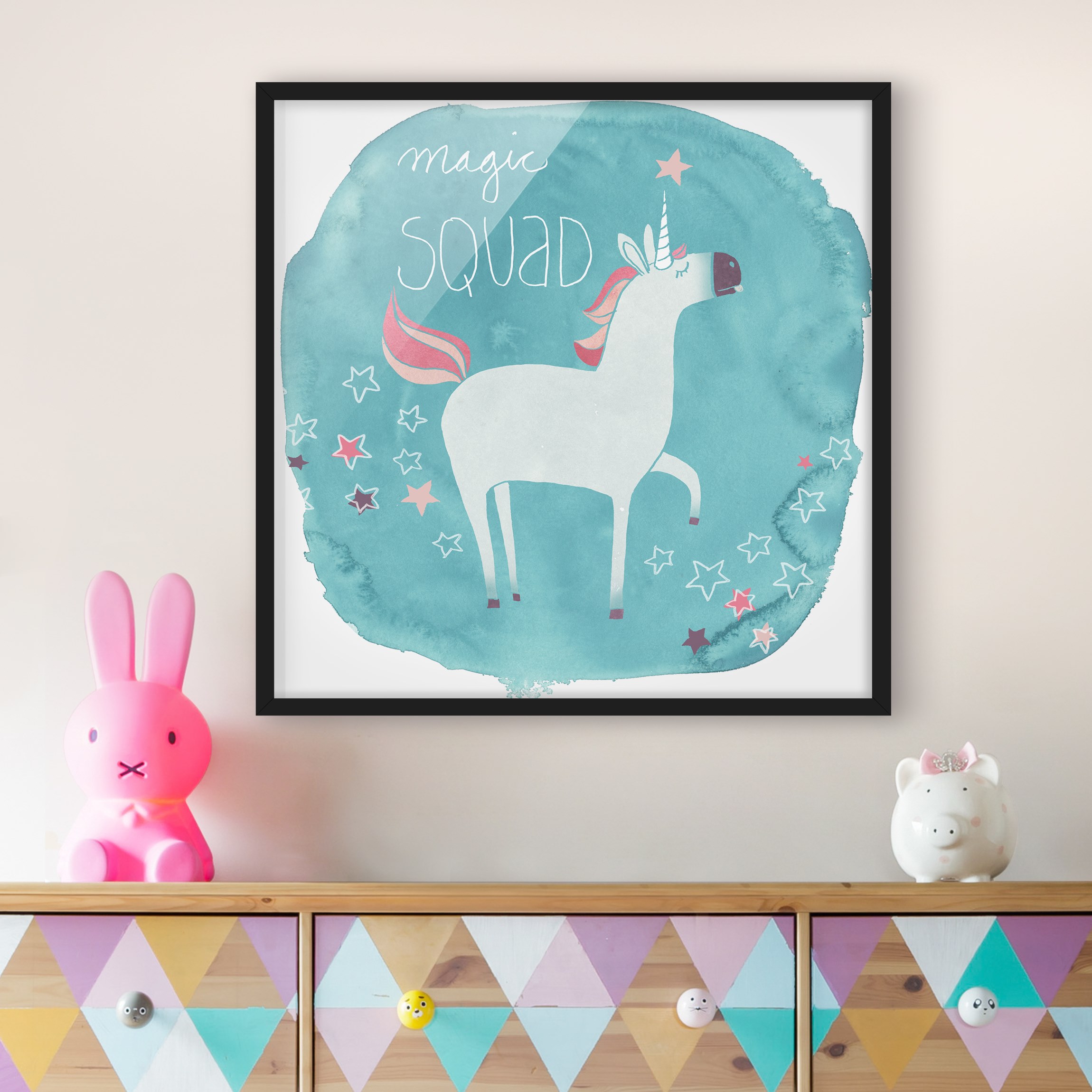 Spruch Bild mit Rahmen Einhorn-Truppe - Magic