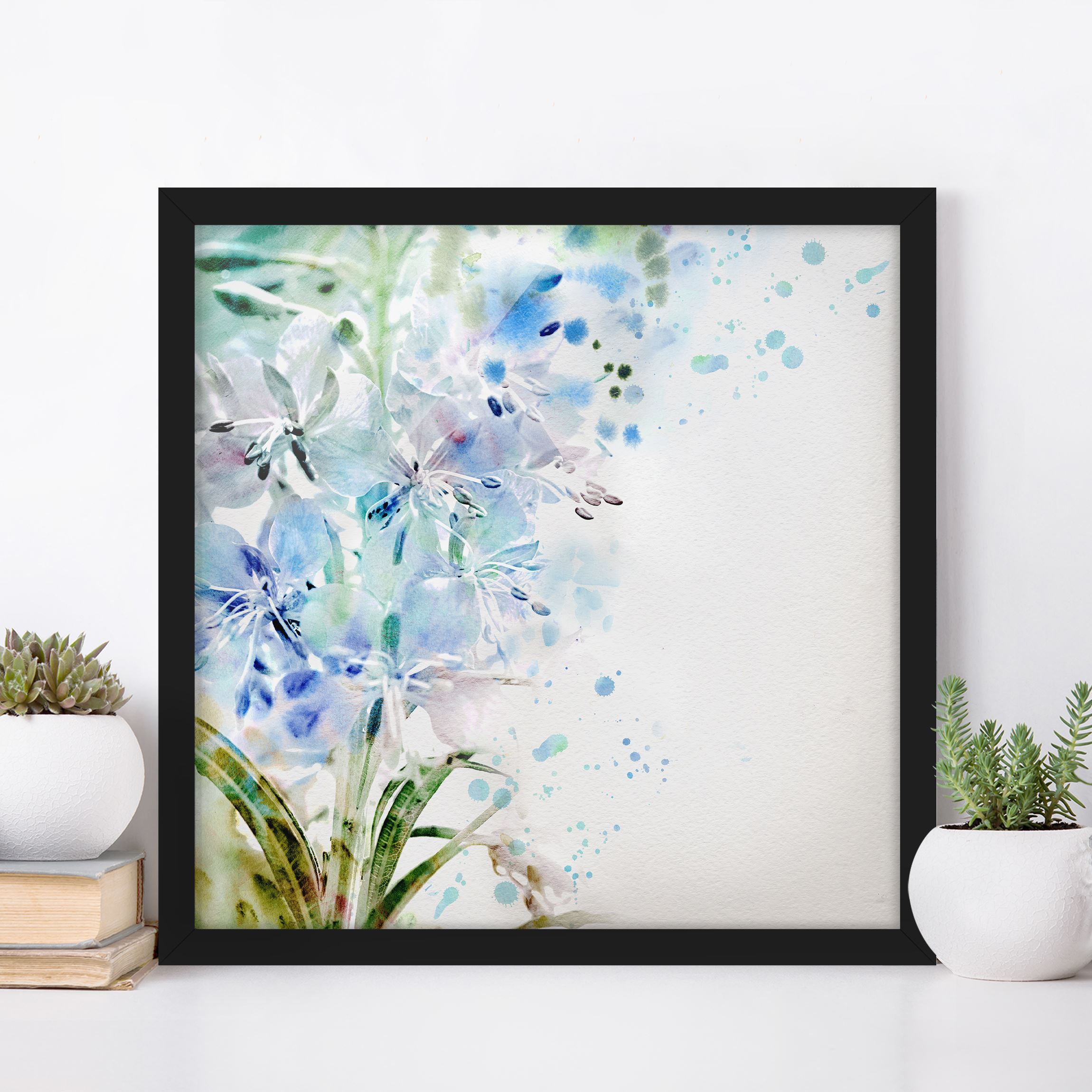 Bild mit Rahmen - Quadrat Aquarell Blumen Lilien