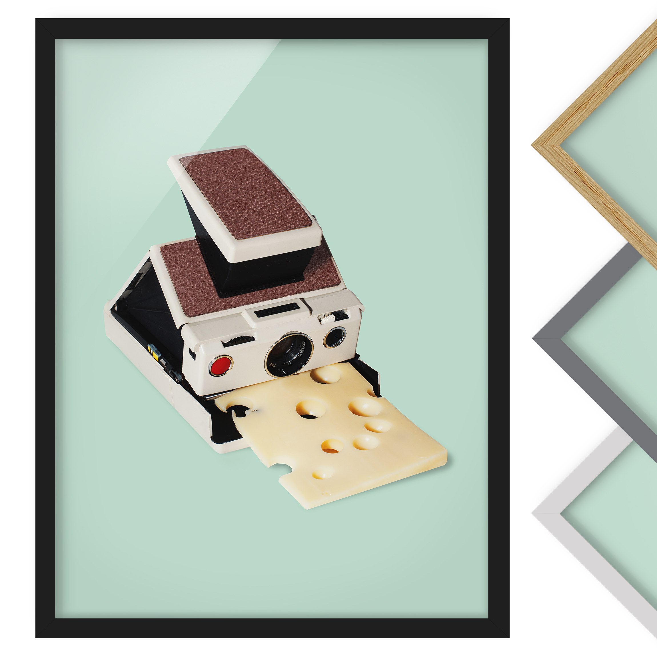 Bild mit Rahmen - Hochformat Kamera mit Käse
