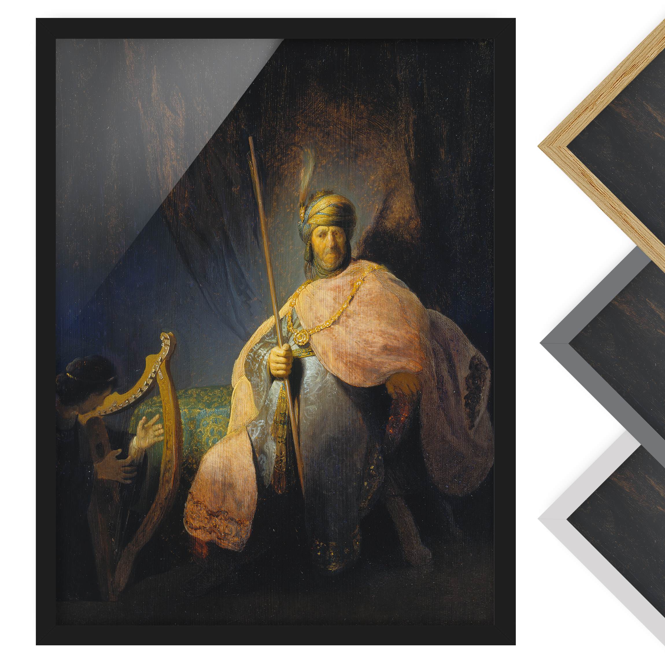 Kunstdruck mit Rahmen Rembrandt van Rijn - David spielt Harfe