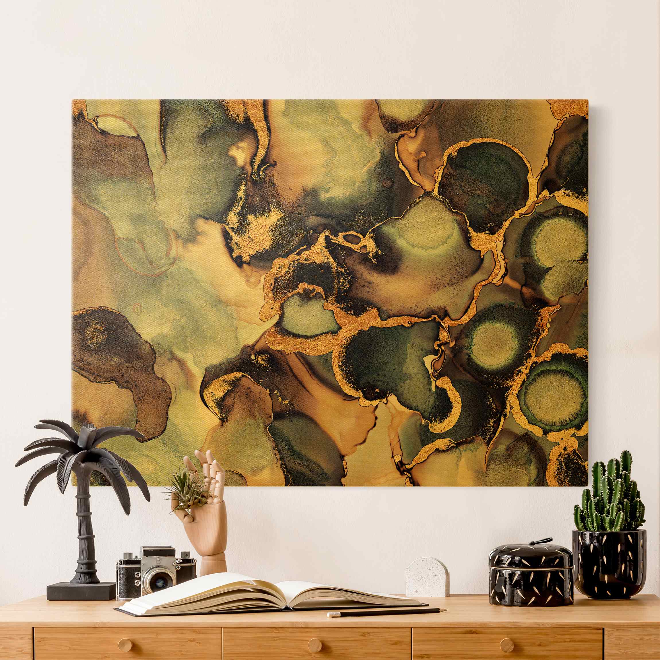 Leinwandbild Gold Marmor Aquarell mit Gold