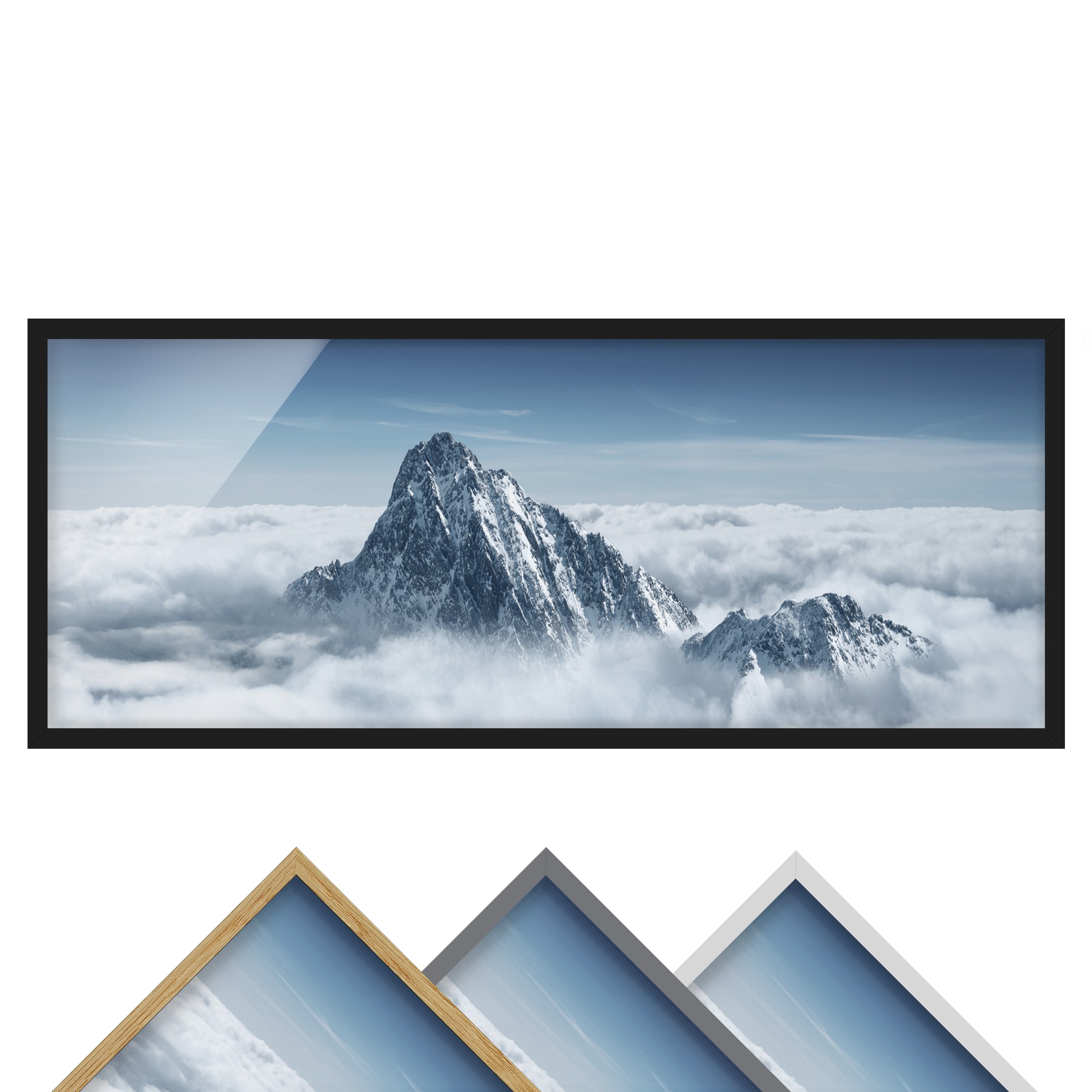 Bild mit Rahmen - Panorama Die Alpen über den Wolken