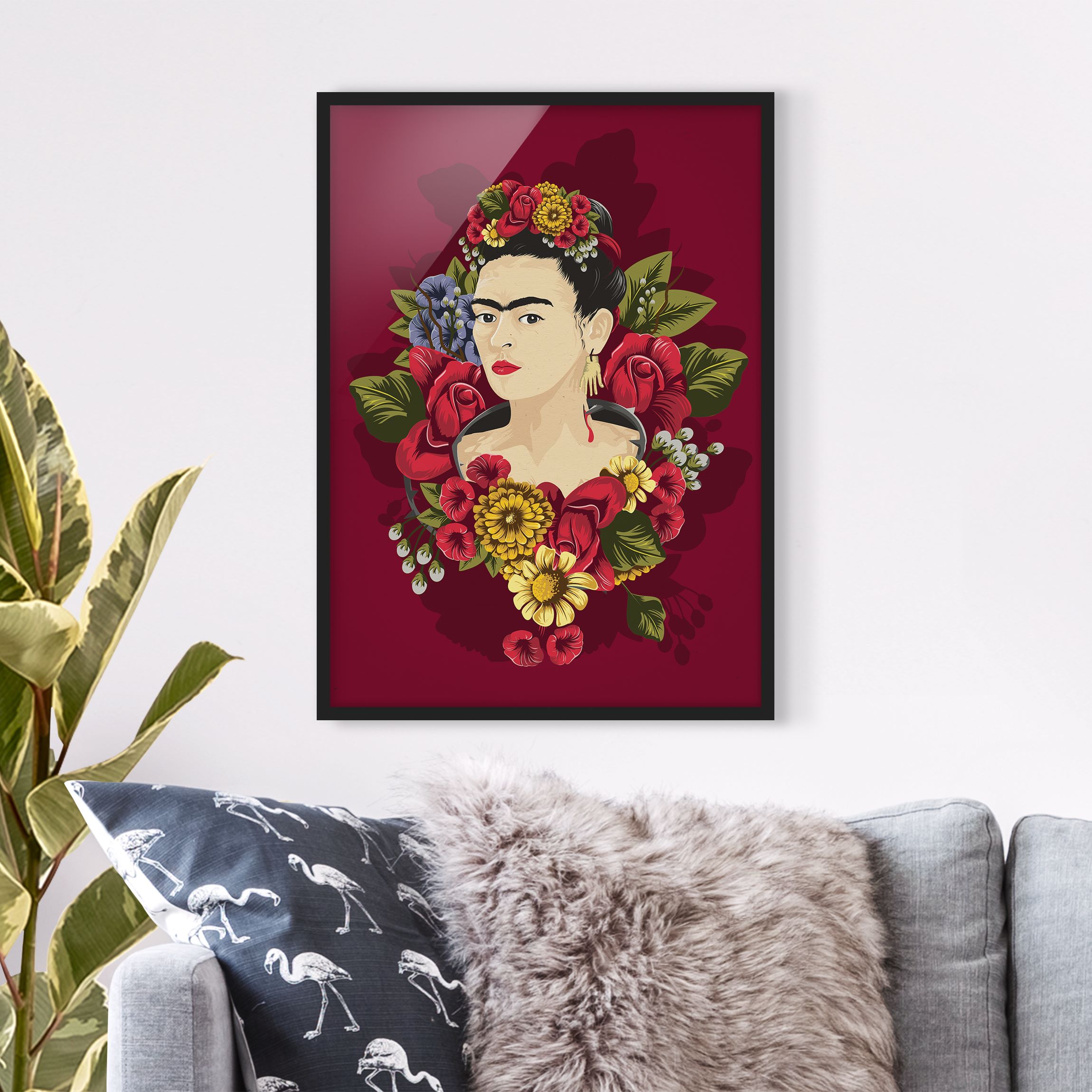Bild mit Rahmen - Hochformat Frida Kahlo - Rosen